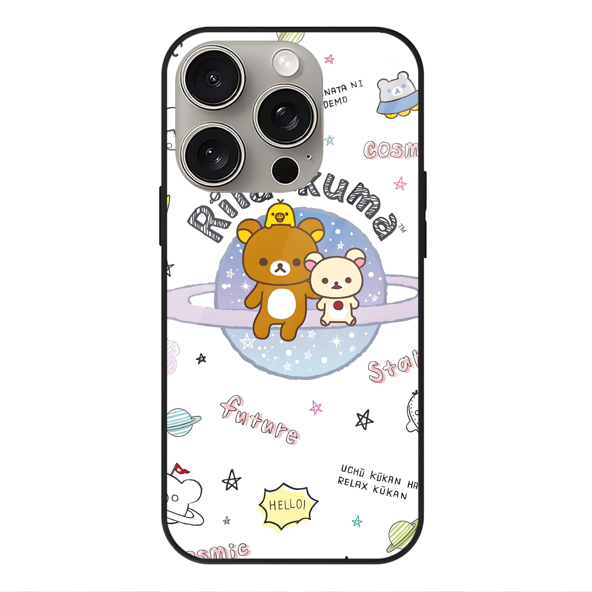 （画像用） リラックマ リラックマ キイロイトリ Rilakkuma Korilakkuma Kiiroitori 【iPhone15Pro対応】スマホケース 耐衝撃＆黄変防止 背面ガラス