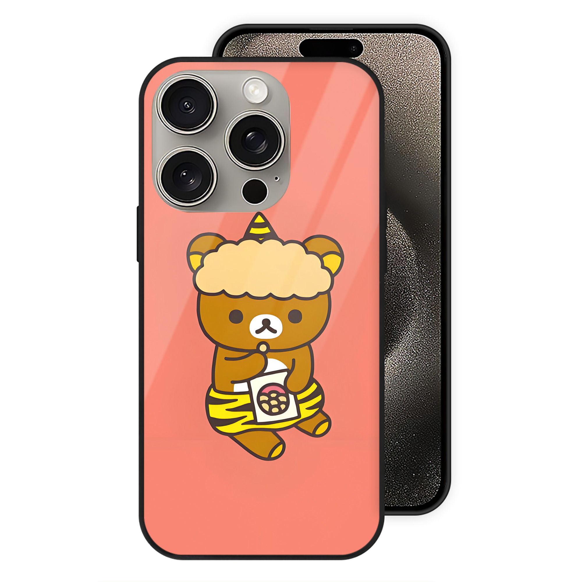 （画像用） リラックマ リラックマ キイロイトリ Rilakkuma Korilakkuma Kiiroitori 【iPhone15Pro対応】スマホケース 耐衝撃＆黄変防止 背面ガラス