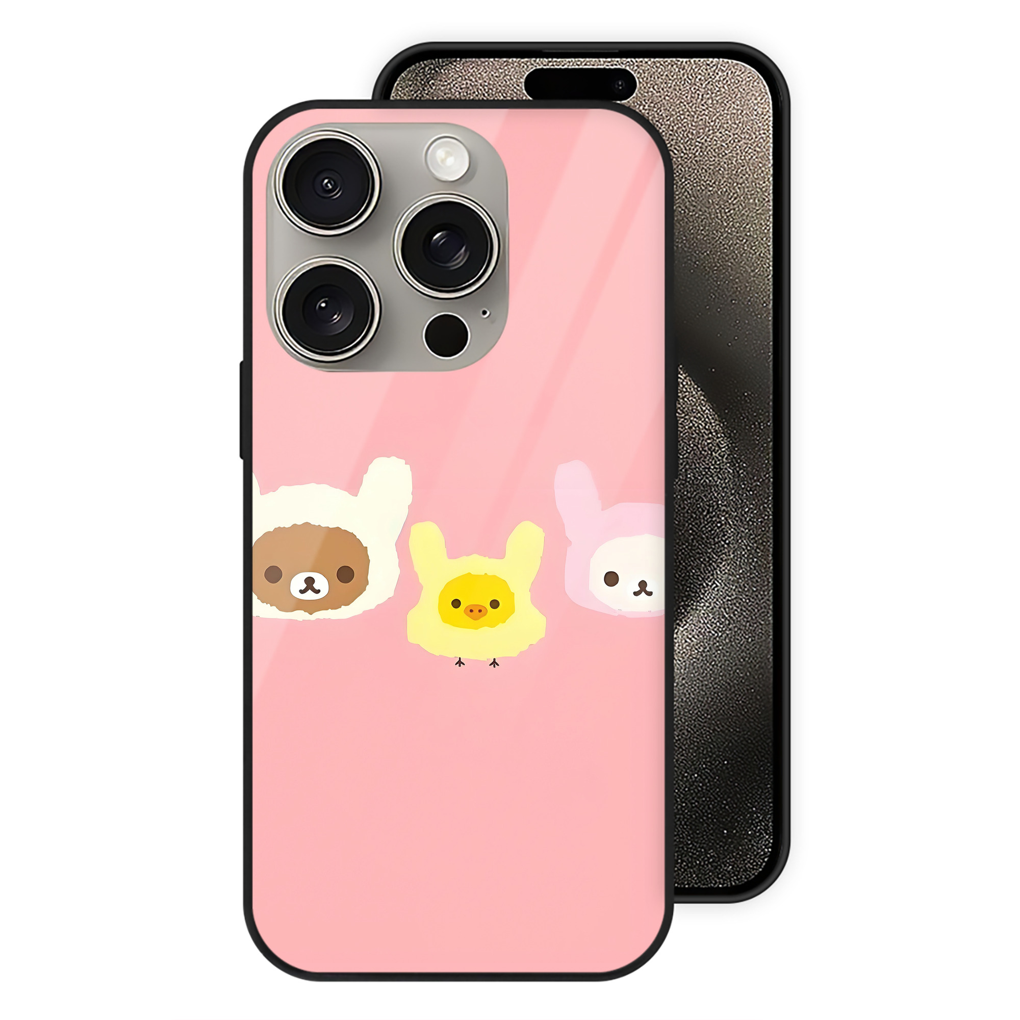 （画像用） リラックマ リラックマ キイロイトリ Rilakkuma Korilakkuma Kiiroitori 【iPhone15Pro対応】スマホケース 耐衝撃＆黄変防止 背面ガラス