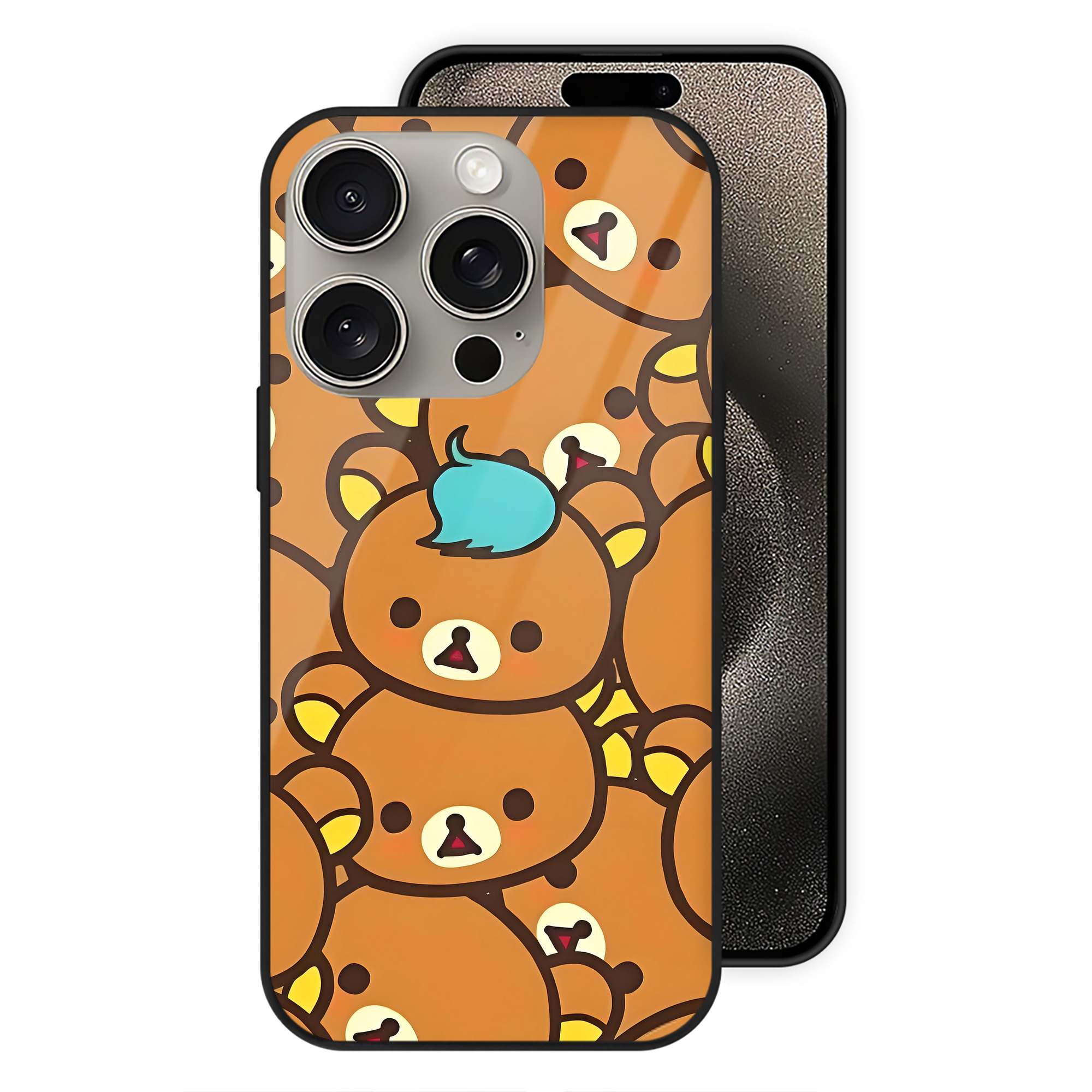 （画像用） リラックマ リラックマ キイロイトリ Rilakkuma Korilakkuma Kiiroitori 【iPhone15Pro対応】スマホケース 耐衝撃＆黄変防止 背面ガラス