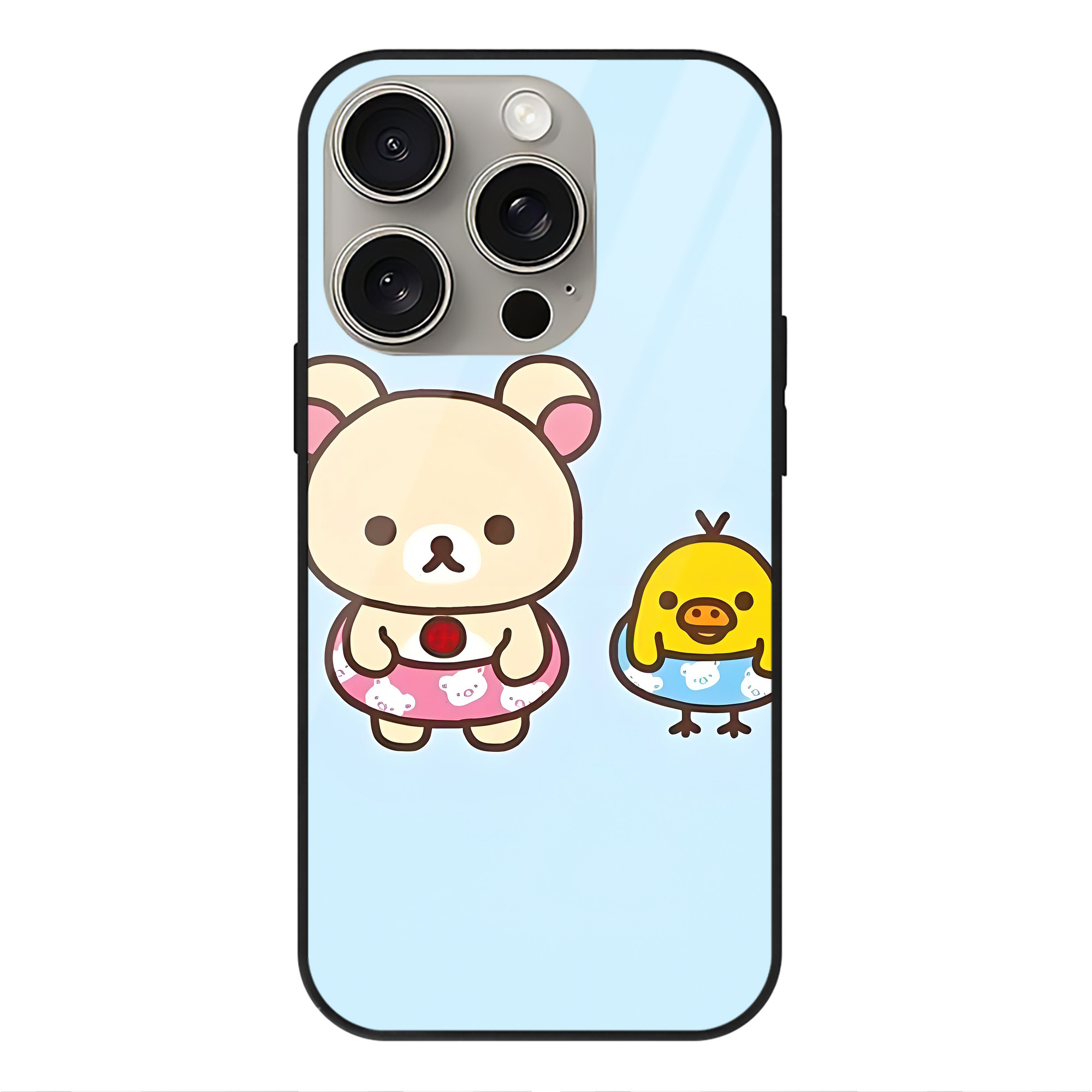 （画像用） リラックマ リラックマ キイロイトリ Rilakkuma Korilakkuma Kiiroitori 【iPhone15Pro対応】スマホケース 耐衝撃＆黄変防止 背面ガラス