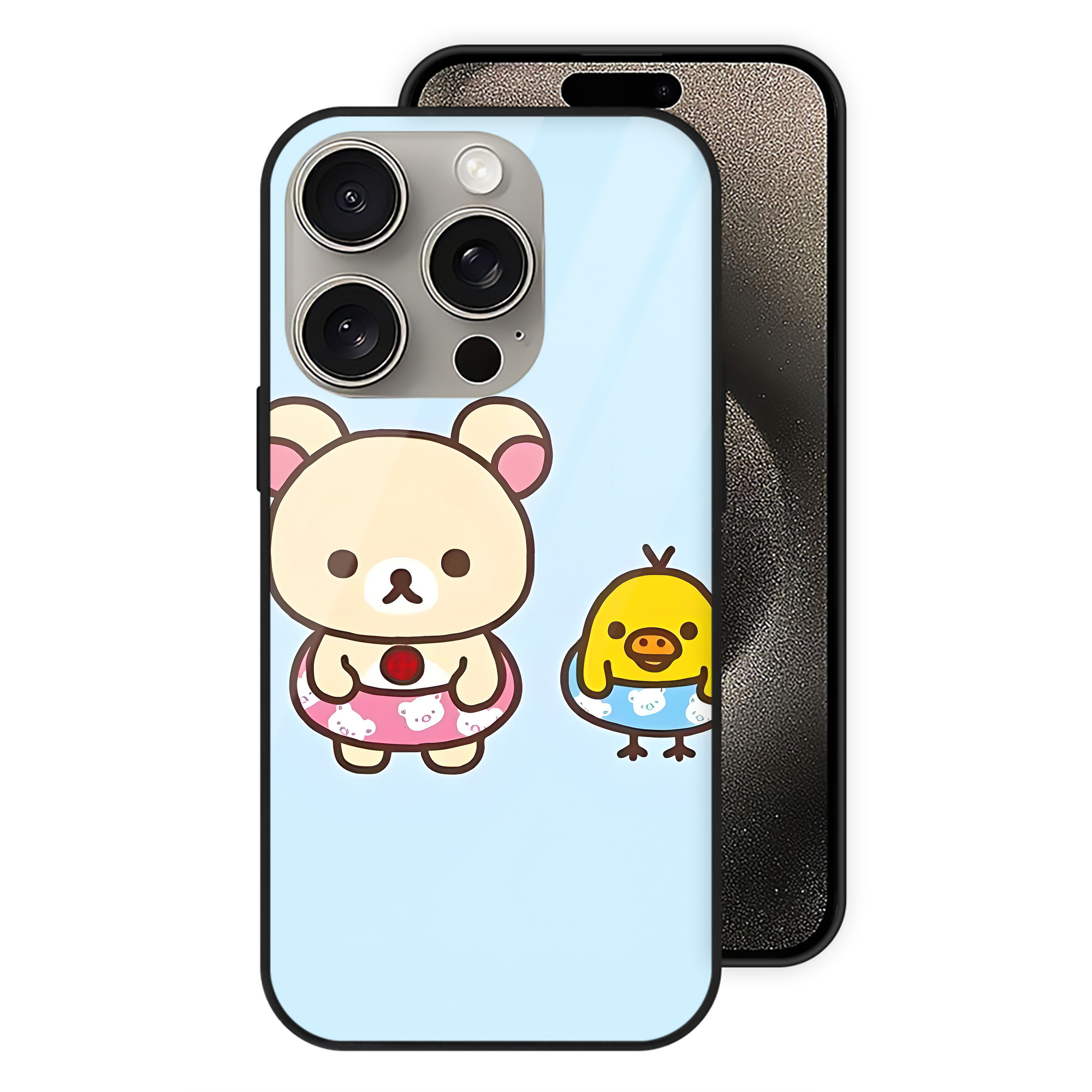 （画像用） リラックマ リラックマ キイロイトリ Rilakkuma Korilakkuma Kiiroitori 【iPhone15Pro対応】スマホケース 耐衝撃＆黄変防止 背面ガラス