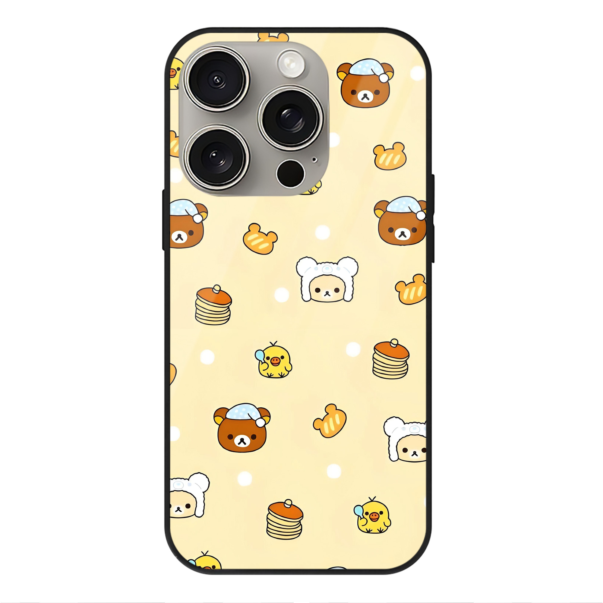 （画像用） リラックマ リラックマ キイロイトリ Rilakkuma Korilakkuma Kiiroitori 【iPhone15Pro対応】スマホケース 耐衝撃＆黄変防止 背面ガラス