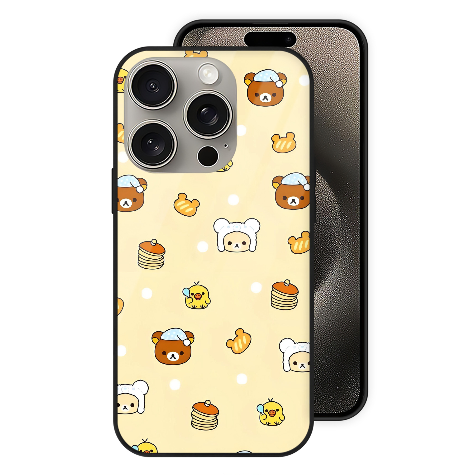 （画像用） リラックマ リラックマ キイロイトリ Rilakkuma Korilakkuma Kiiroitori 【iPhone15Pro対応】スマホケース 耐衝撃＆黄変防止 背面ガラス
