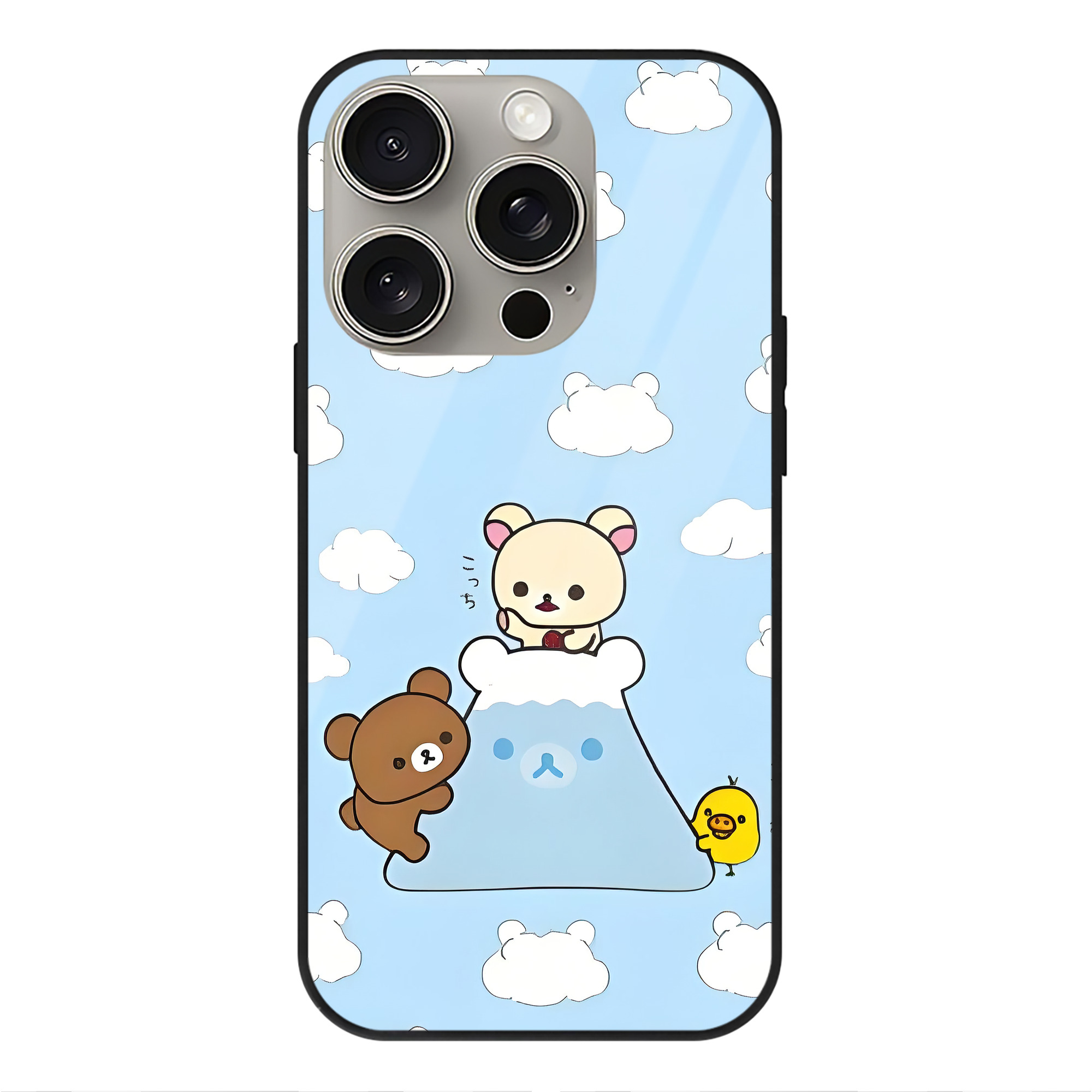 （画像用） リラックマ リラックマ キイロイトリ Rilakkuma Korilakkuma Kiiroitori 【iPhone15Pro対応】スマホケース 耐衝撃＆黄変防止 背面ガラス