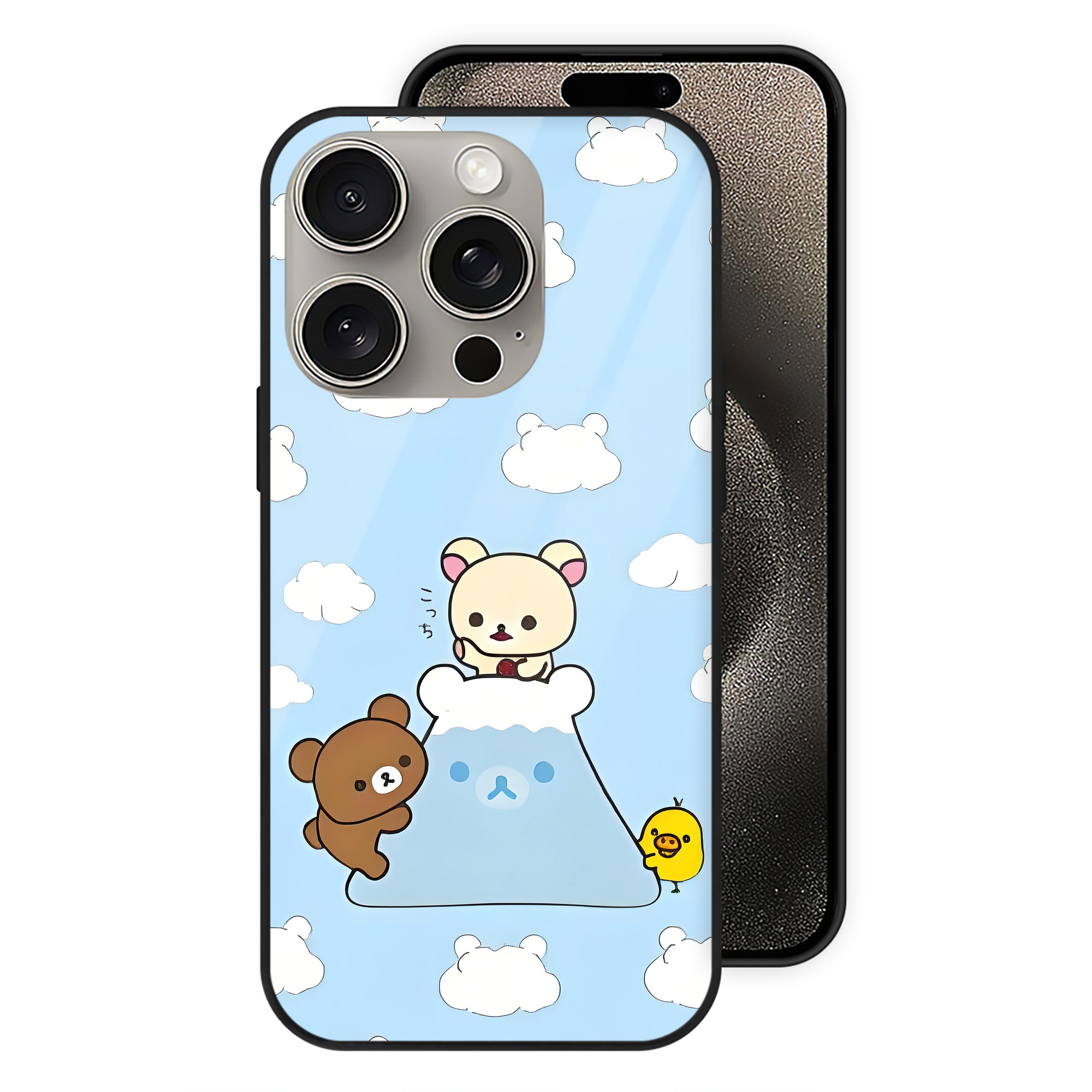 （画像用） リラックマ リラックマ キイロイトリ Rilakkuma Korilakkuma Kiiroitori 【iPhone15Pro対応】スマホケース 耐衝撃＆黄変防止 背面ガラス