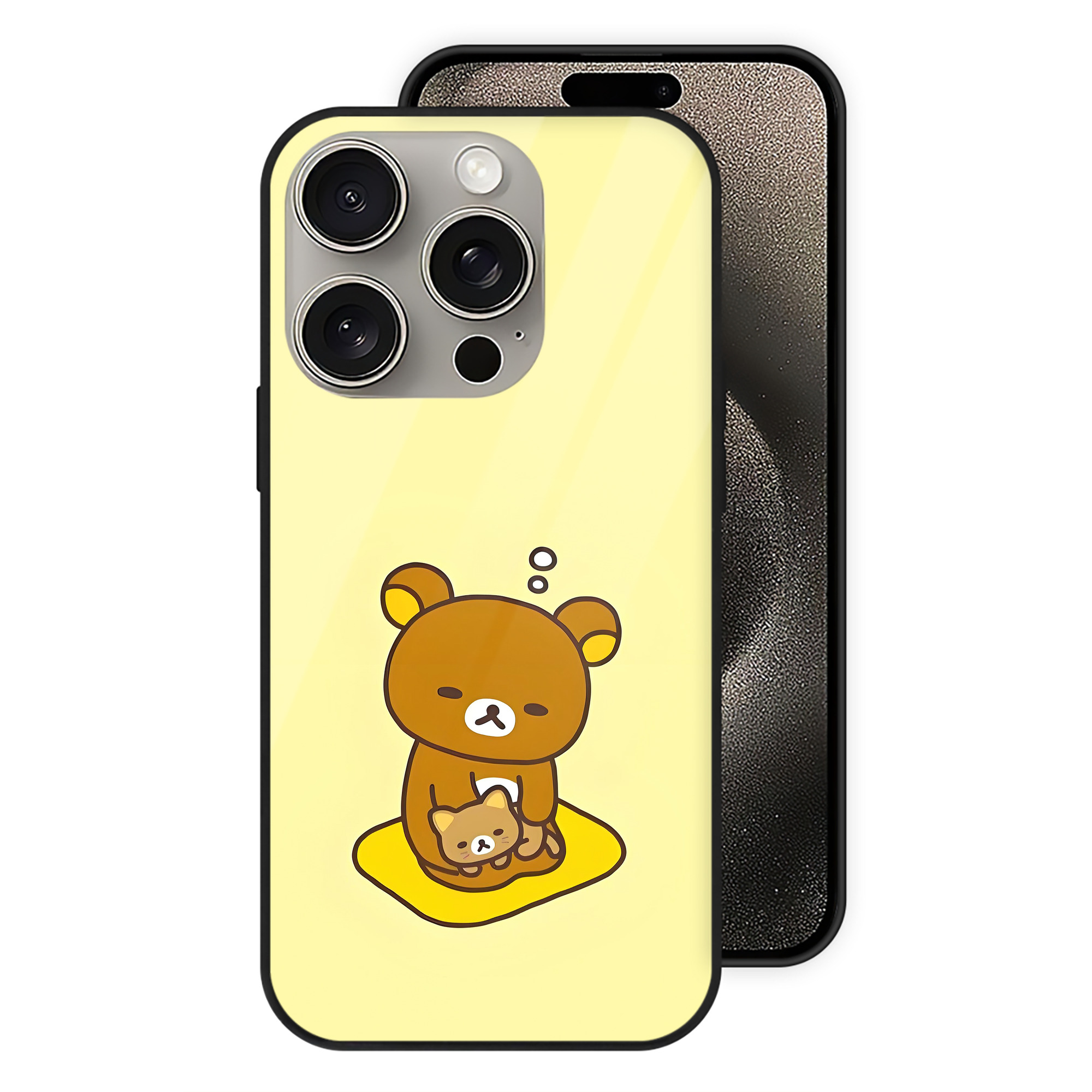 （画像用） リラックマ リラックマ キイロイトリ Rilakkuma Korilakkuma Kiiroitori 【iPhone15Pro対応】スマホケース 耐衝撃＆黄変防止 背面ガラス