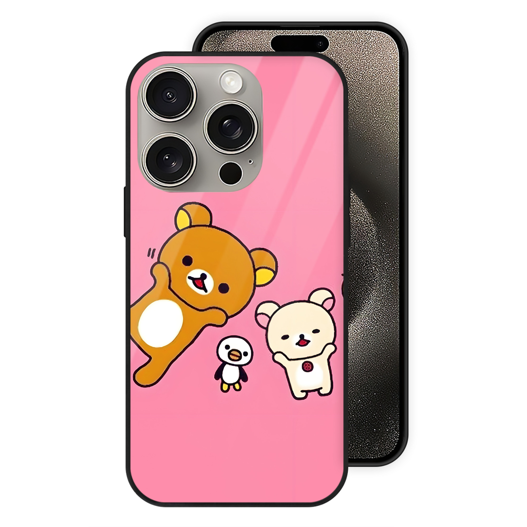 （画像用） リラックマ リラックマ キイロイトリ Rilakkuma Korilakkuma Kiiroitori 【iPhone15Pro対応】スマホケース 耐衝撃＆黄変防止 背面ガラス