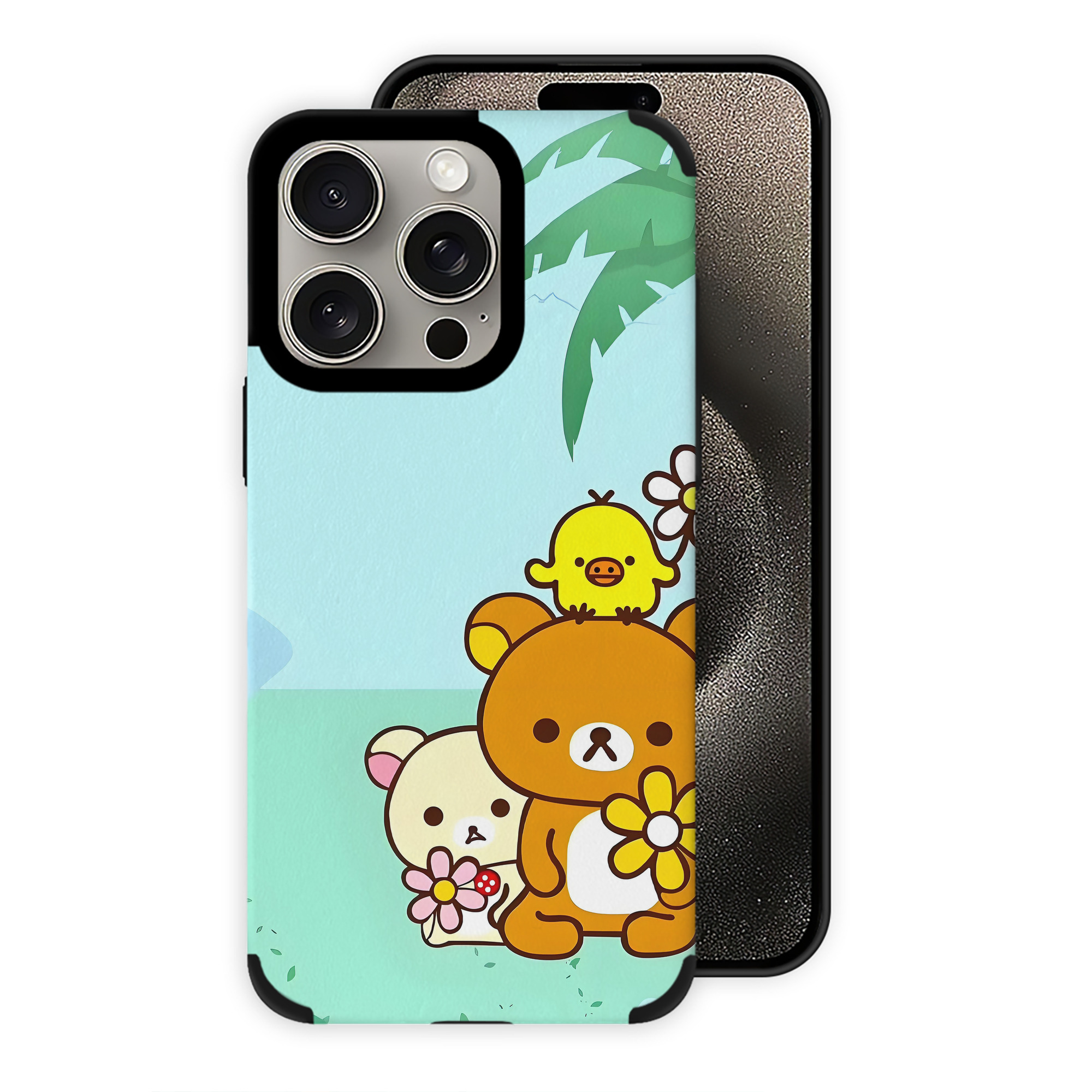 （画像用） リラックマ リラックマ キイロイトリ Rilakkuma Korilakkuma Kiiroitori 【iPhone15ProMax対応】 PUレザー スマホケース 耐衝撃＆黄変防止