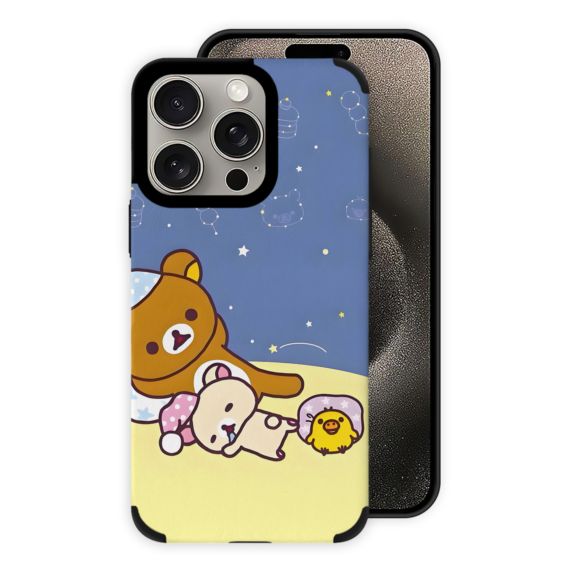 （画像用） リラックマ リラックマ キイロイトリ Rilakkuma Korilakkuma Kiiroitori 【iPhone15ProMax対応】 PUレザー スマホケース 耐衝撃＆黄変防止