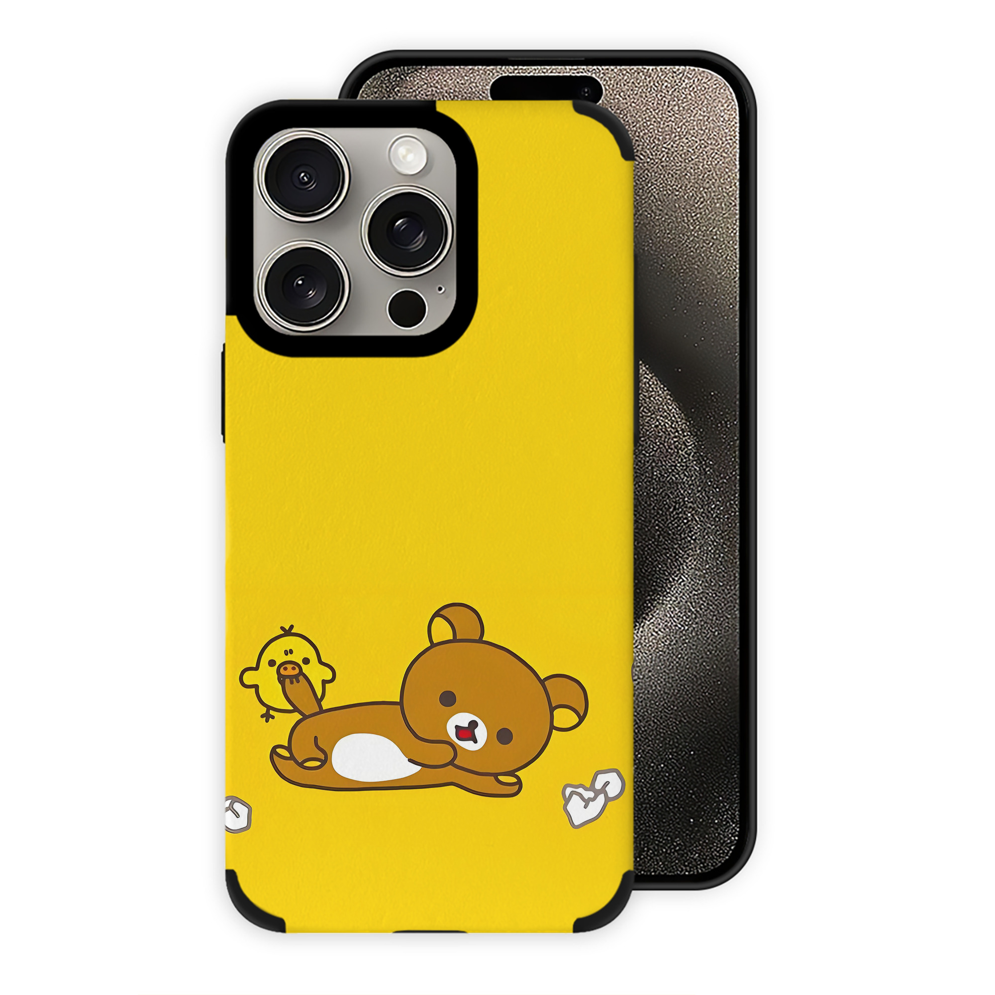 （画像用） リラックマ リラックマ キイロイトリ Rilakkuma Korilakkuma Kiiroitori 【iPhone15ProMax対応】 PUレザー スマホケース 耐衝撃＆黄変防止