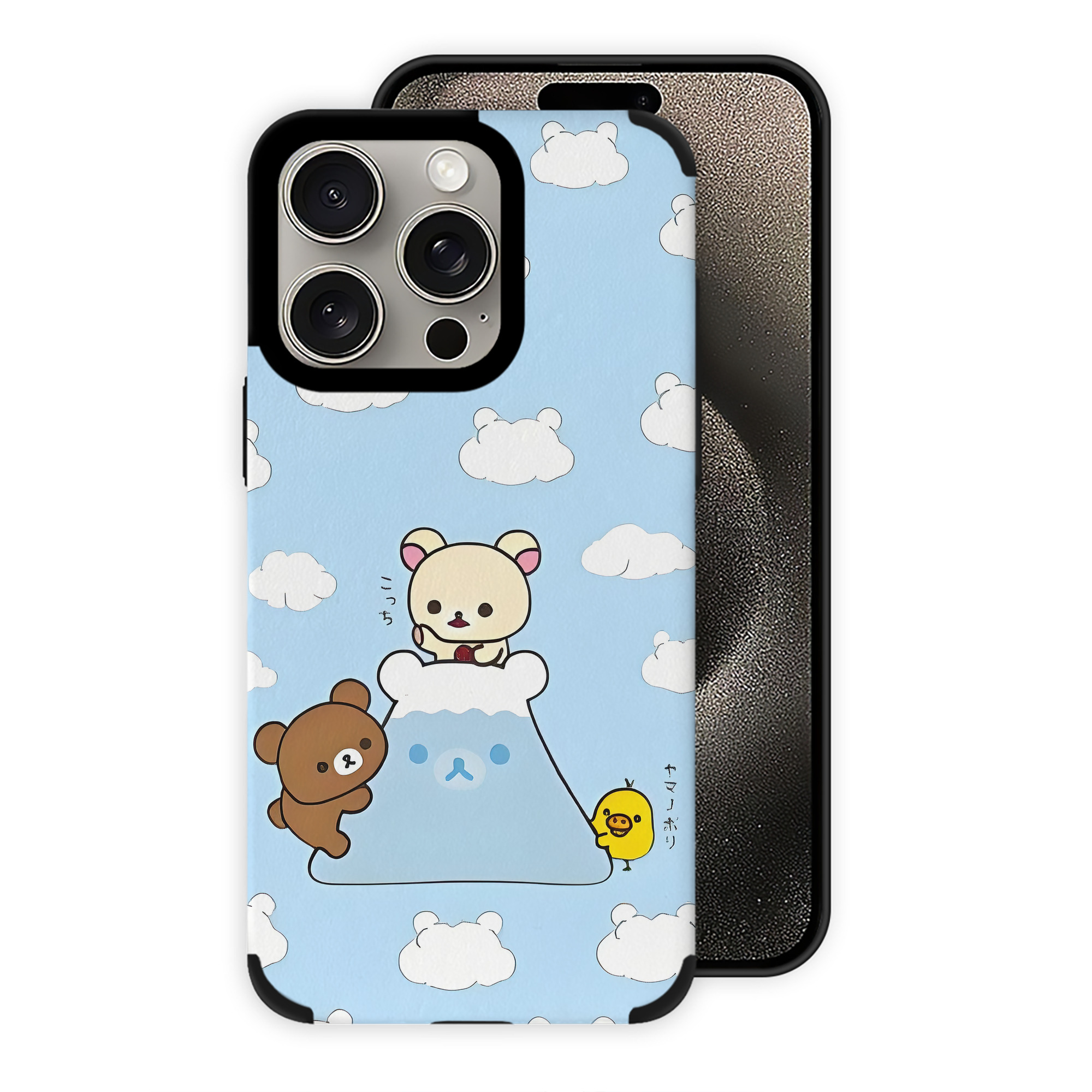 （画像用） リラックマ リラックマ キイロイトリ Rilakkuma Korilakkuma Kiiroitori 【iPhone15ProMax対応】 PUレザー スマホケース 耐衝撃＆黄変防止