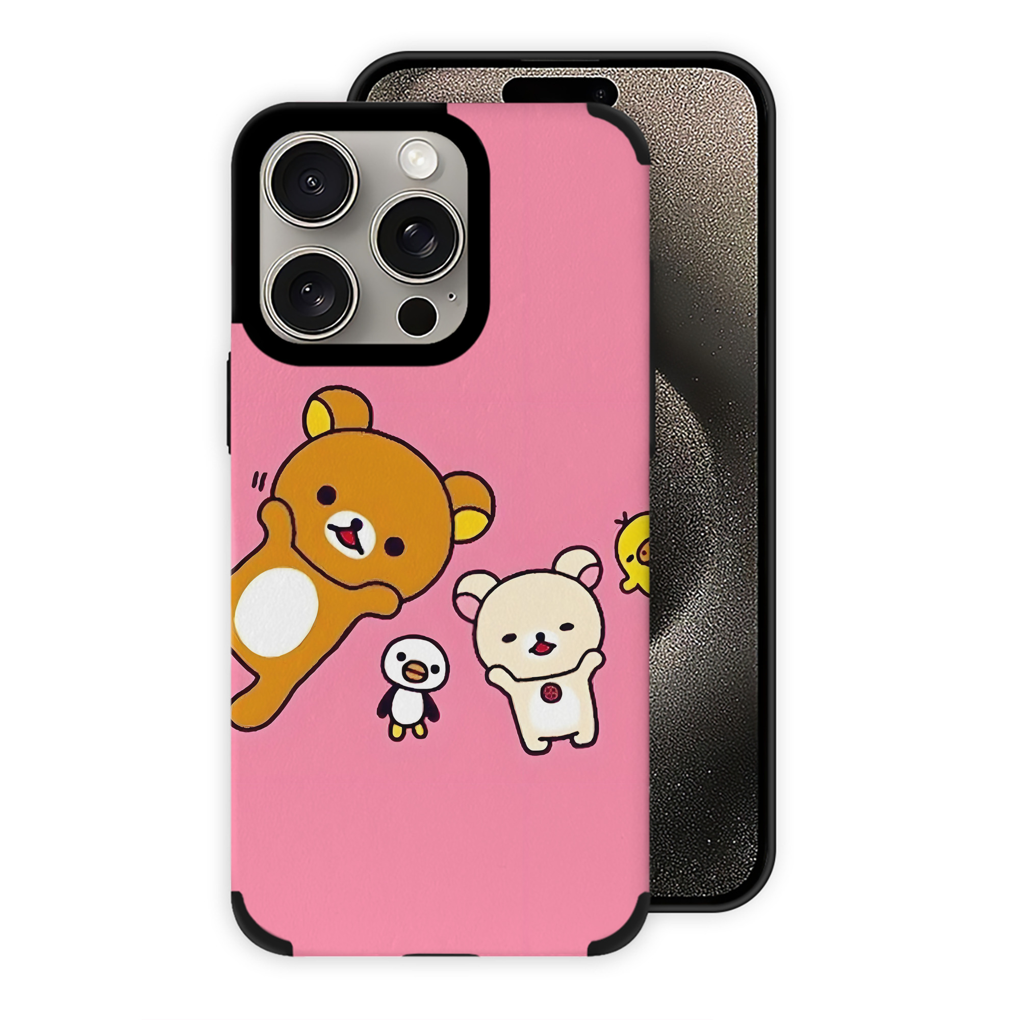 （画像用） リラックマ リラックマ キイロイトリ Rilakkuma Korilakkuma Kiiroitori 【iPhone15ProMax対応】 PUレザー スマホケース 耐衝撃＆黄変防止