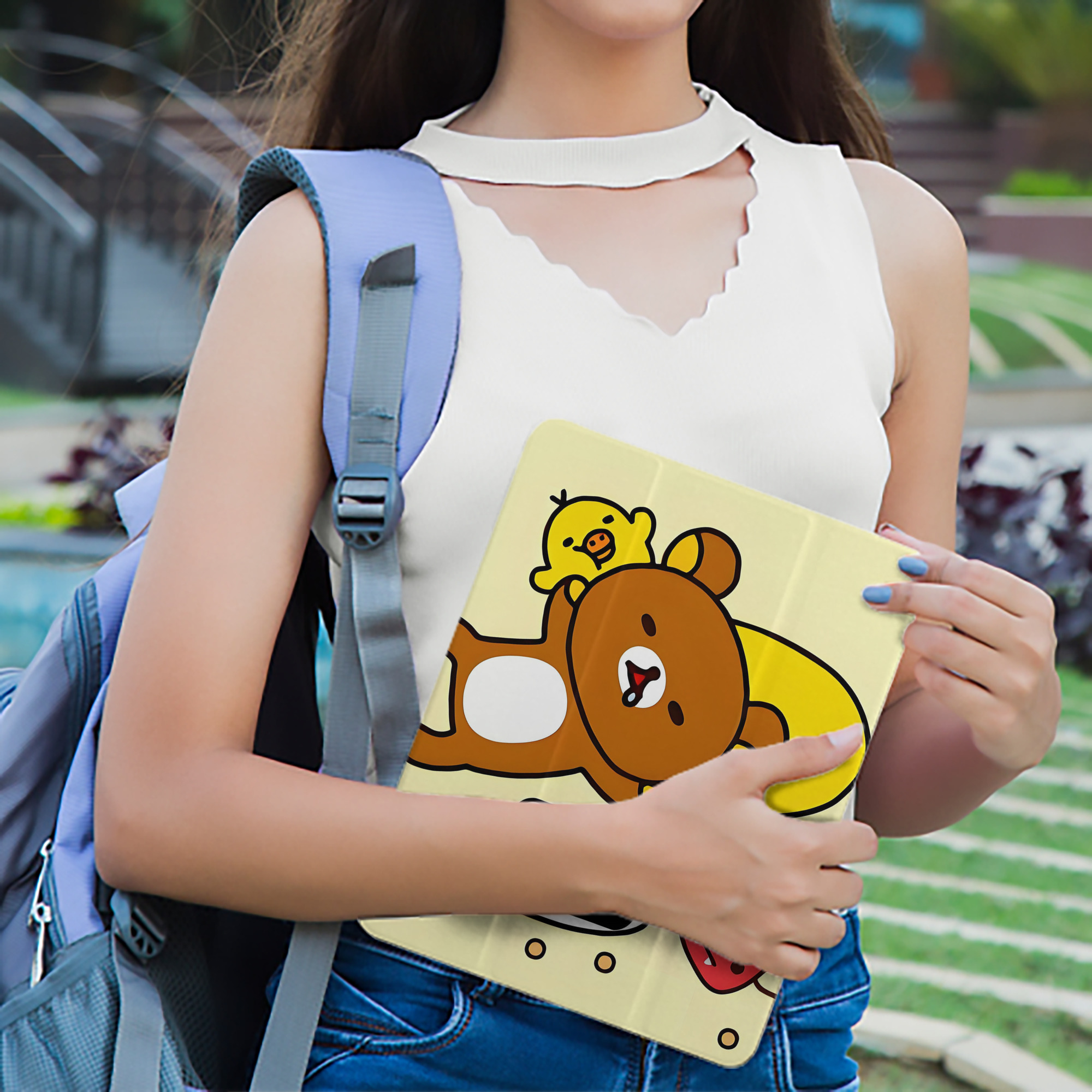 リラックマ リラックマ キイロイトリ Rilakkuma Korilakkuma Kiiroitori IPad ケース ペン収納付き 三つ折りスタンド PUレザー×シリコン 対応機種9.5/10.5/10.9インチ