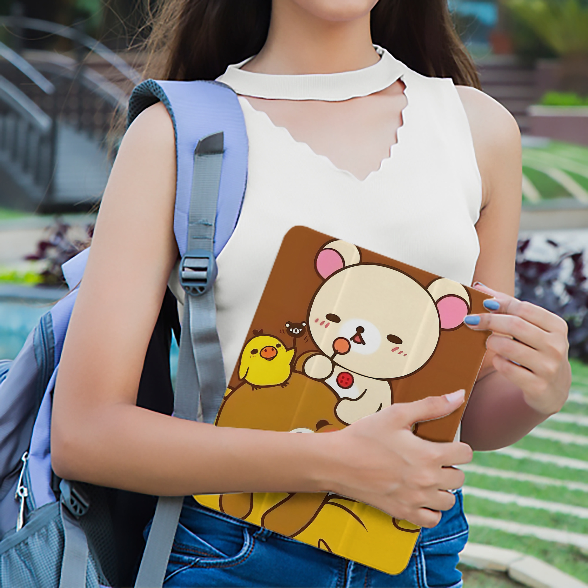 リラックマ リラックマ キイロイトリ Rilakkuma Korilakkuma Kiiroitori IPad ケース ペン収納付き 三つ折りスタンド PUレザー×シリコン 対応機種9.5/10.5/10.9インチ