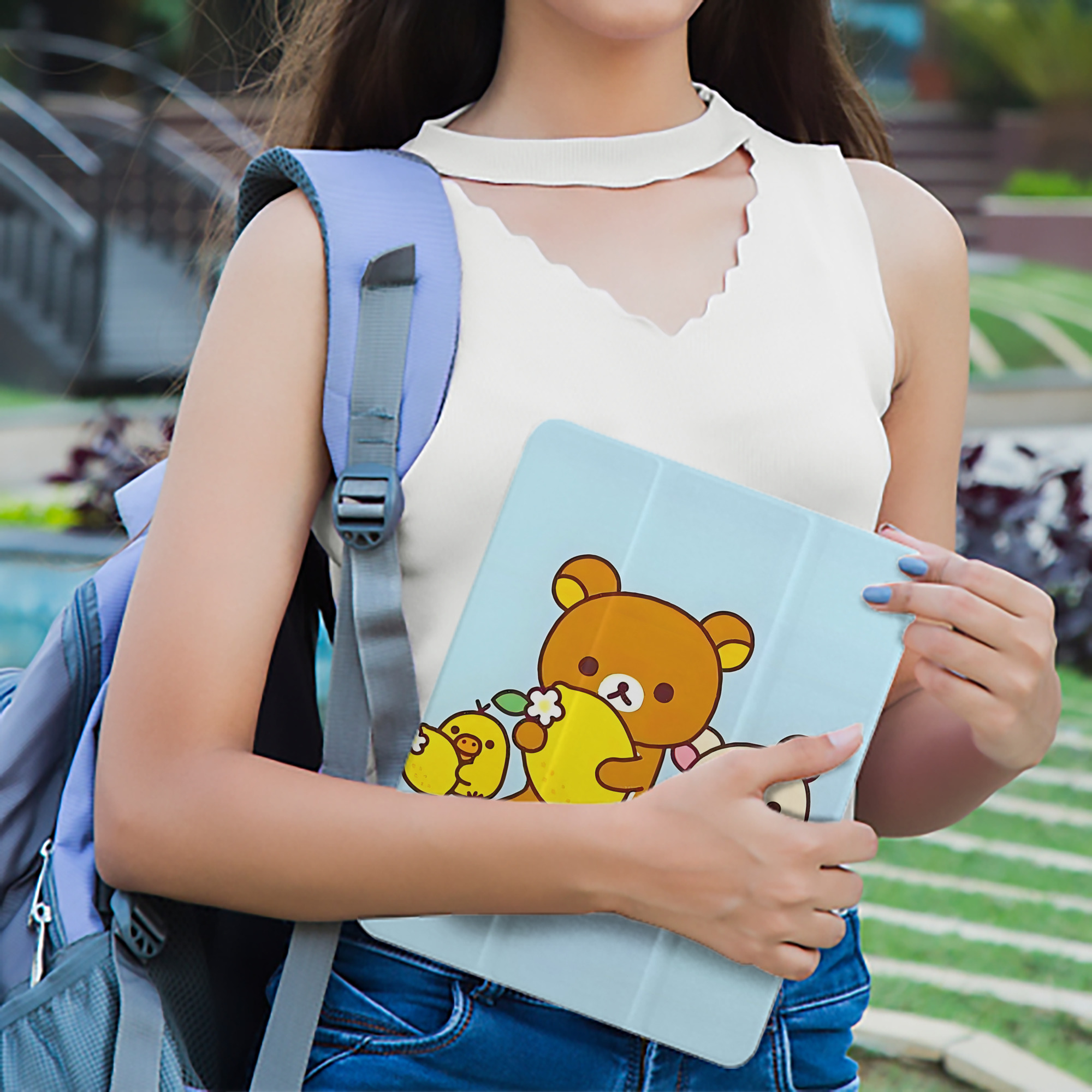 リラックマ リラックマ キイロイトリ Rilakkuma Korilakkuma Kiiroitori IPad ケース ペン収納付き 三つ折りスタンド PUレザー×シリコン 対応機種9.5/10.5/10.9インチ
