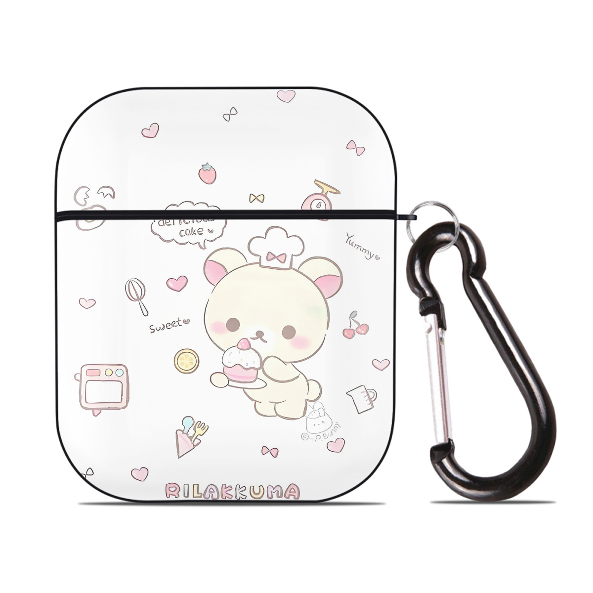 （画像用） リラックマ リラックマ キイロイトリ Rilakkuma Korilakkuma Kiiroitori AirPods 第2世代保護ケース ハードシェル ブラック 耐衝撃・防指紋・カラビナ付き