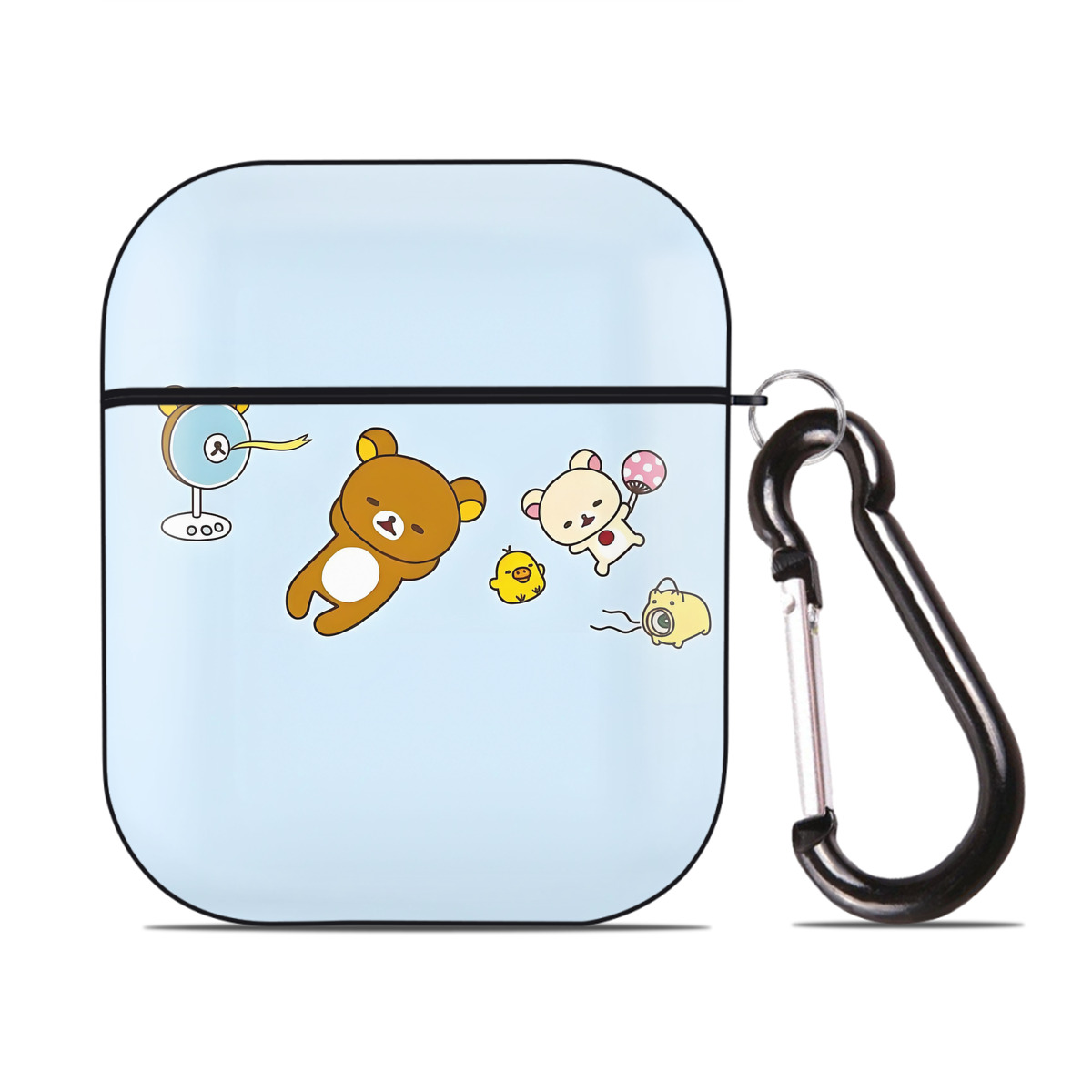 （画像用） リラックマ リラックマ キイロイトリ Rilakkuma Korilakkuma Kiiroitori AirPods 第2世代保護ケース ハードシェル ブラック 耐衝撃・防指紋・カラビナ付き