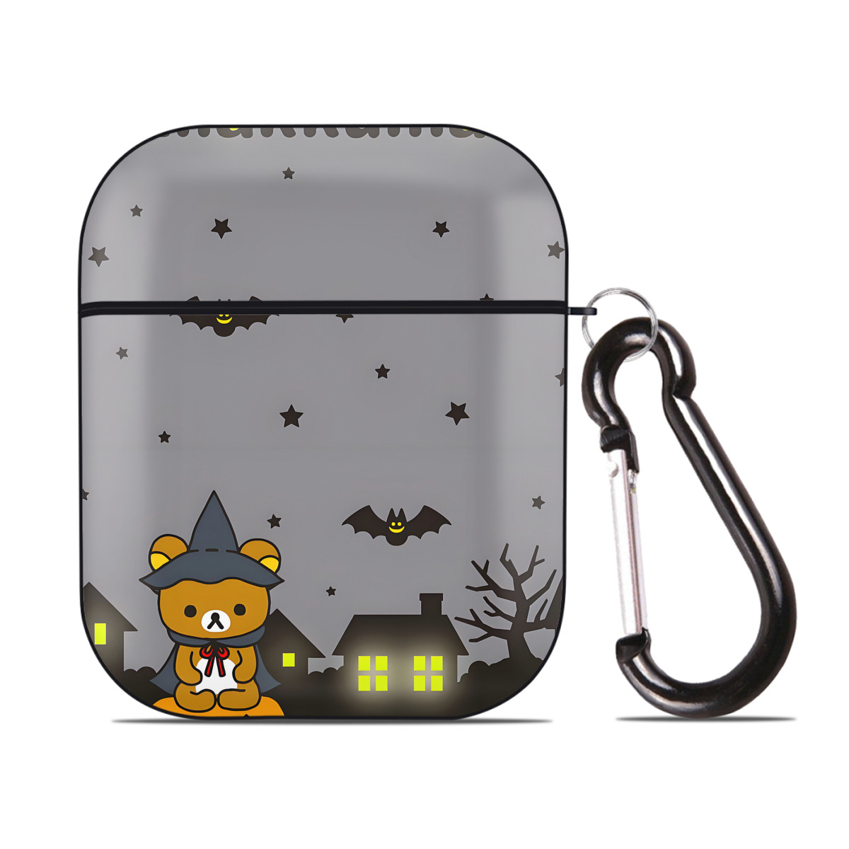 （画像用） リラックマ リラックマ キイロイトリ Rilakkuma Korilakkuma Kiiroitori AirPods 第2世代保護ケース ハードシェル ブラック 耐衝撃・防指紋・カラビナ付き