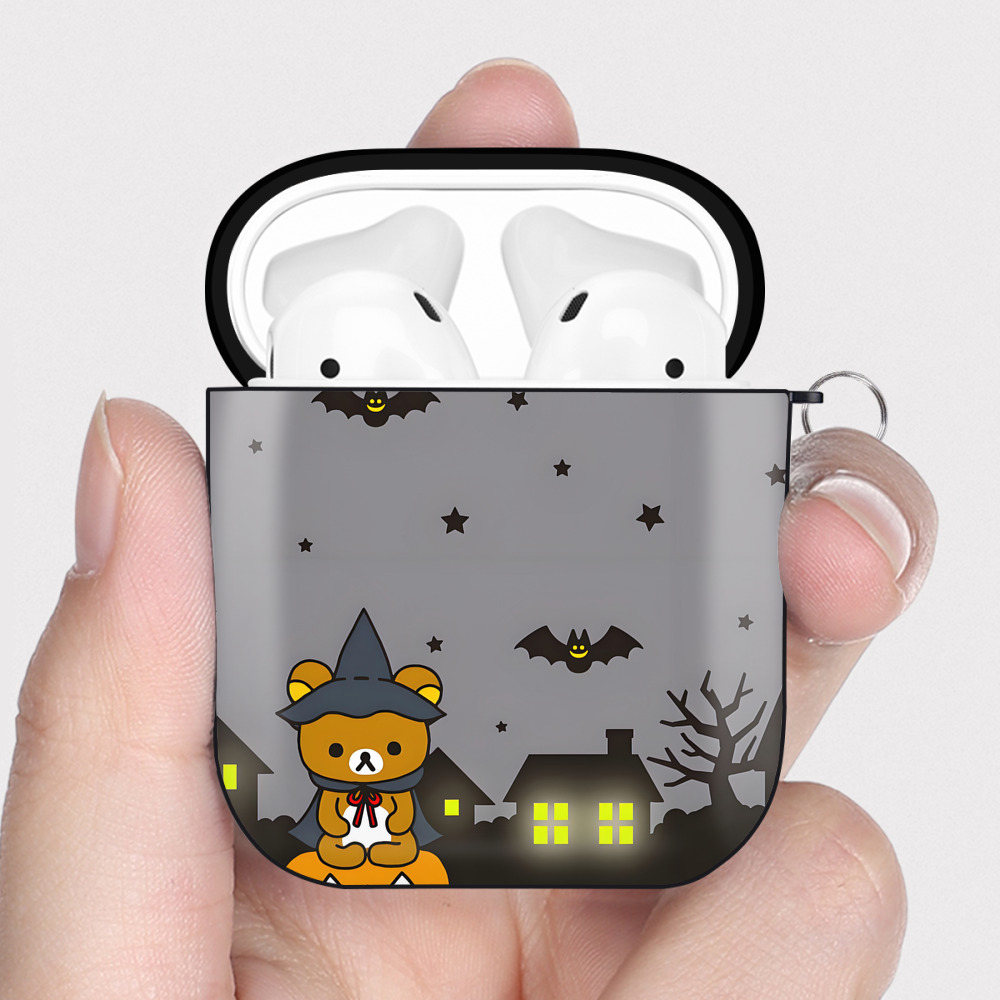 （画像用） リラックマ リラックマ キイロイトリ Rilakkuma Korilakkuma Kiiroitori AirPods 第2世代保護ケース ハードシェル ブラック 耐衝撃・防指紋・カラビナ付き