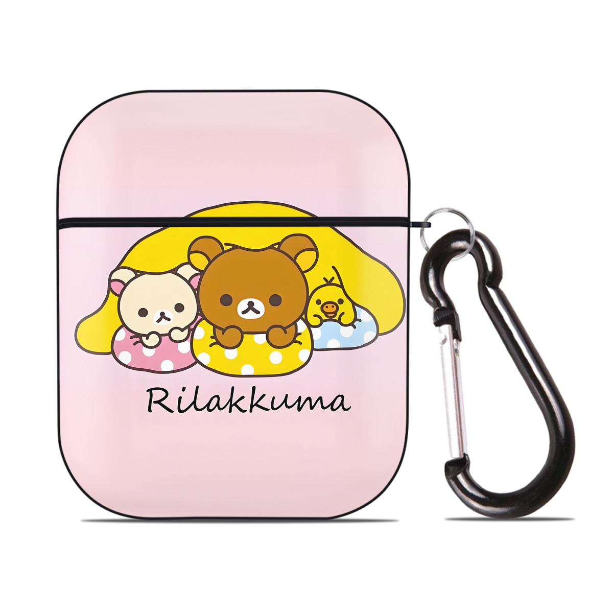 （画像用） リラックマ リラックマ キイロイトリ Rilakkuma Korilakkuma Kiiroitori AirPods 第2世代保護ケース ハードシェル ブラック 耐衝撃・防指紋・カラビナ付き