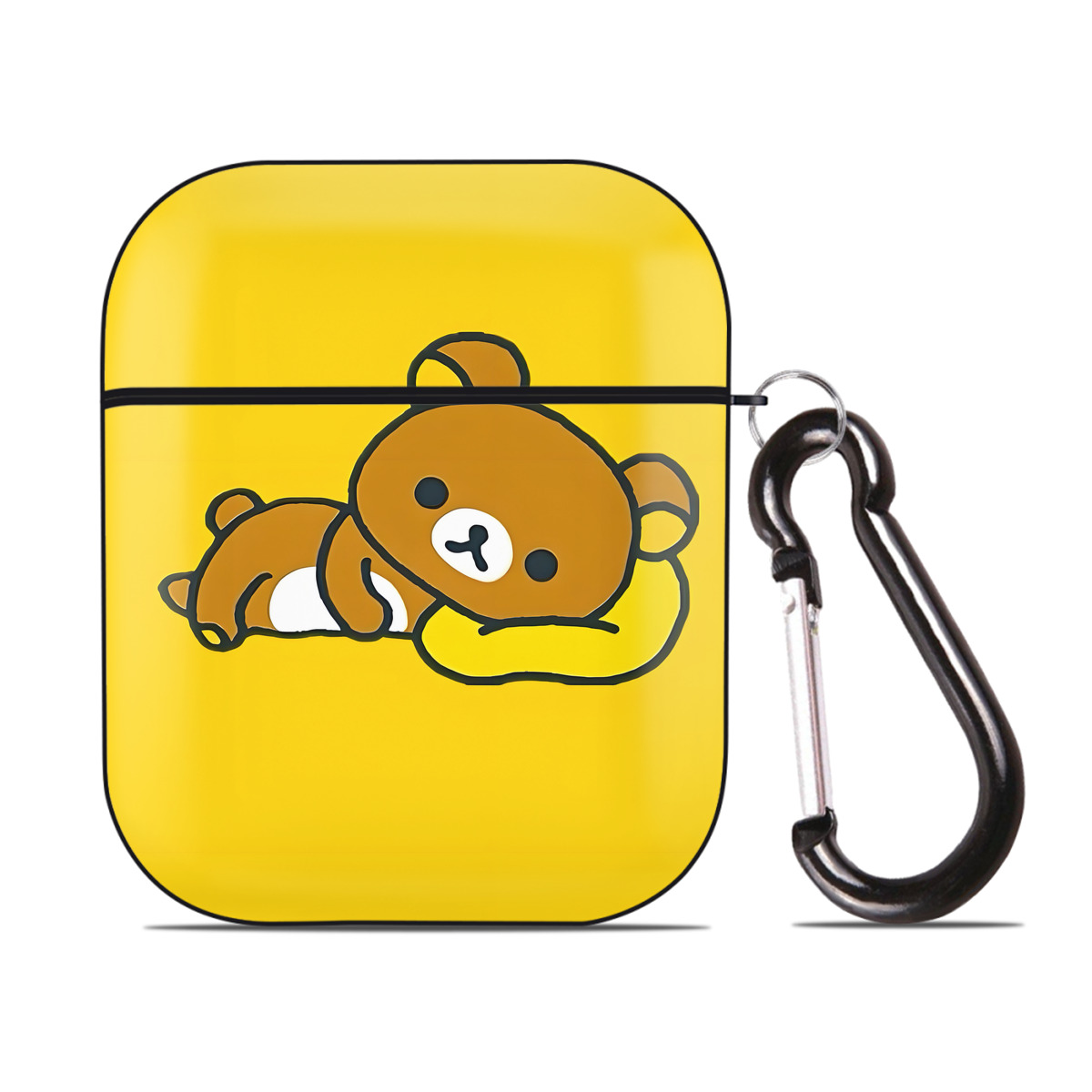 （画像用） リラックマ リラックマ キイロイトリ Rilakkuma Korilakkuma Kiiroitori AirPods 第2世代保護ケース ハードシェル ブラック 耐衝撃・防指紋・カラビナ付き