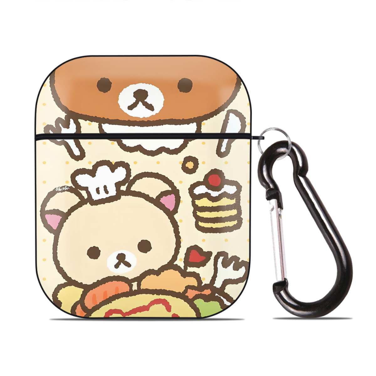 （画像用） リラックマ リラックマ キイロイトリ Rilakkuma Korilakkuma Kiiroitori AirPods 第2世代保護ケース ハードシェル ブラック 耐衝撃・防指紋・カラビナ付き