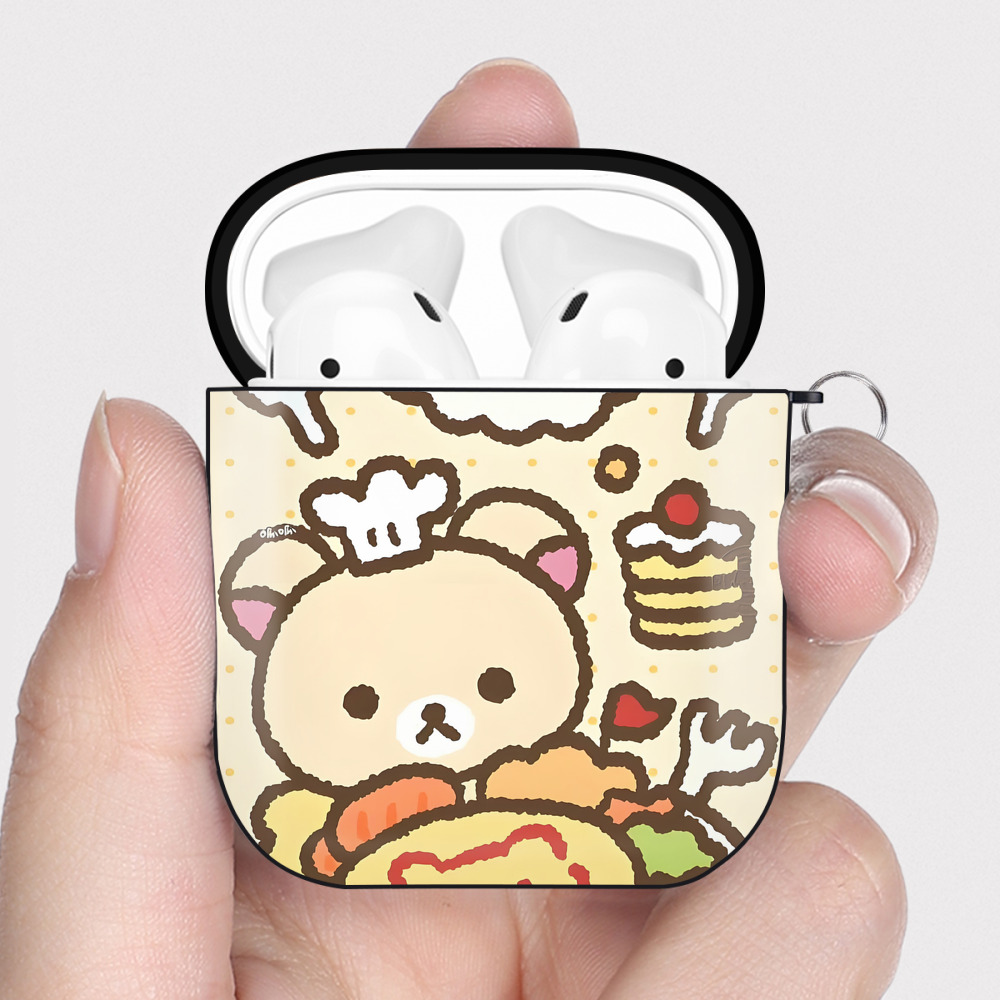 （画像用） リラックマ リラックマ キイロイトリ Rilakkuma Korilakkuma Kiiroitori AirPods 第2世代保護ケース ハードシェル ブラック 耐衝撃・防指紋・カラビナ付き