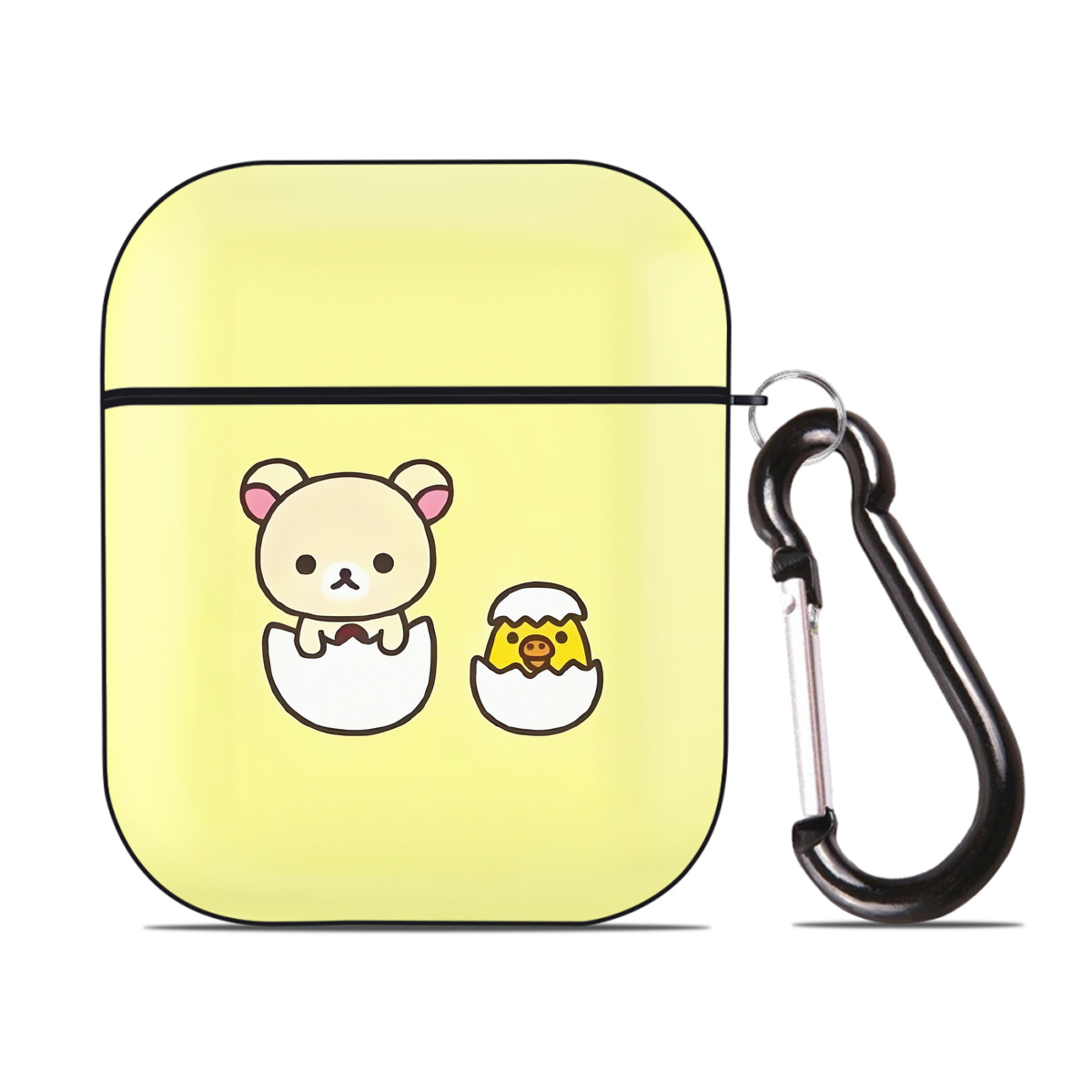 （画像用） リラックマ リラックマ キイロイトリ Rilakkuma Korilakkuma Kiiroitori AirPods 第2世代保護ケース ハードシェル ブラック 耐衝撃・防指紋・カラビナ付き