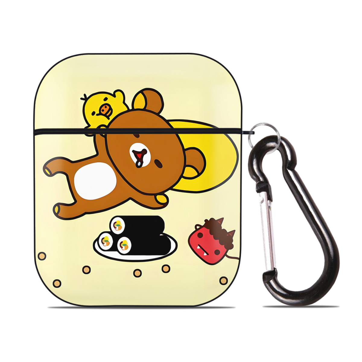 （画像用） リラックマ リラックマ キイロイトリ Rilakkuma Korilakkuma Kiiroitori AirPods 第2世代保護ケース ハードシェル ブラック 耐衝撃・防指紋・カラビナ付き