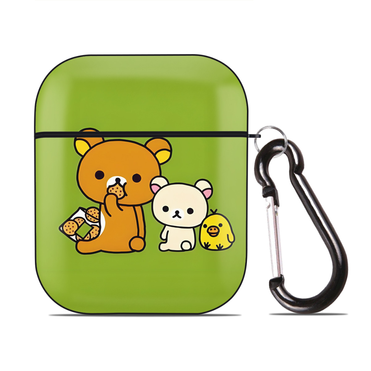 （画像用） リラックマ リラックマ キイロイトリ Rilakkuma Korilakkuma Kiiroitori AirPods 第2世代保護ケース ハードシェル ブラック 耐衝撃・防指紋・カラビナ付き