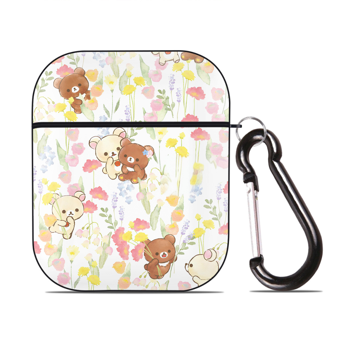 （画像用） リラックマ リラックマ キイロイトリ Rilakkuma Korilakkuma Kiiroitori AirPods 第2世代保護ケース ハードシェル ブラック 耐衝撃・防指紋・カラビナ付き