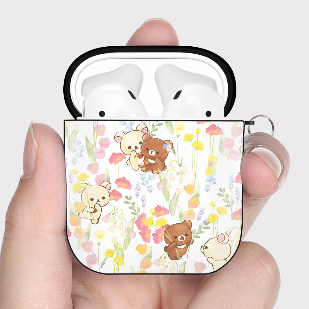 （画像用） リラックマ リラックマ キイロイトリ Rilakkuma Korilakkuma Kiiroitori AirPods 第2世代保護ケース ハードシェル ブラック 耐衝撃・防指紋・カラビナ付き