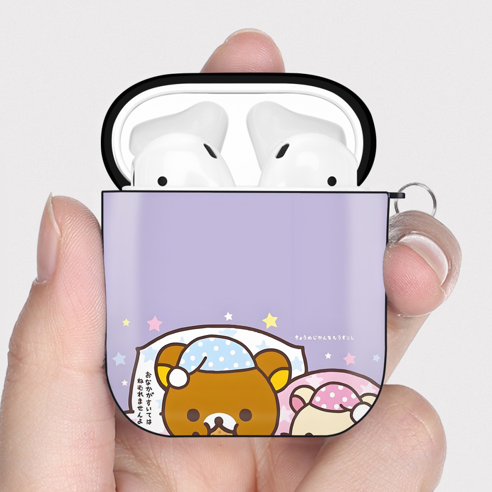 （画像用） リラックマ リラックマ キイロイトリ Rilakkuma Korilakkuma Kiiroitori AirPods 第2世代保護ケース ハードシェル ブラック 耐衝撃・防指紋・カラビナ付き