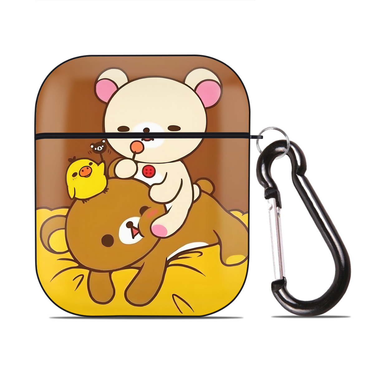 （画像用） リラックマ リラックマ キイロイトリ Rilakkuma Korilakkuma Kiiroitori AirPods 第2世代保護ケース ハードシェル ブラック 耐衝撃・防指紋・カラビナ付き