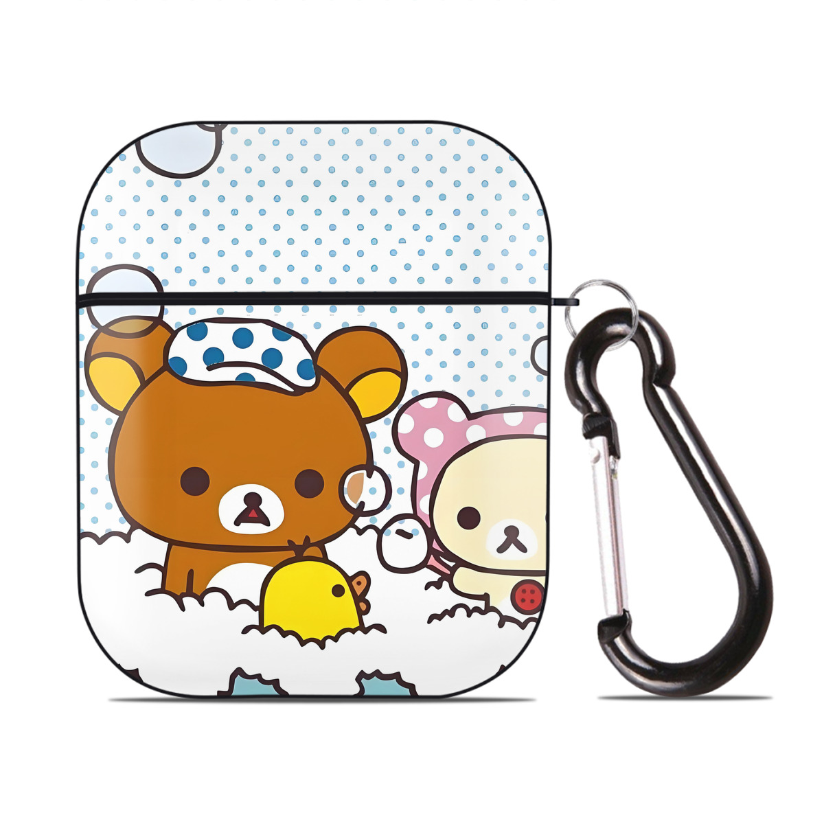 （画像用） リラックマ リラックマ キイロイトリ Rilakkuma Korilakkuma Kiiroitori AirPods 第2世代保護ケース ハードシェル ブラック 耐衝撃・防指紋・カラビナ付き