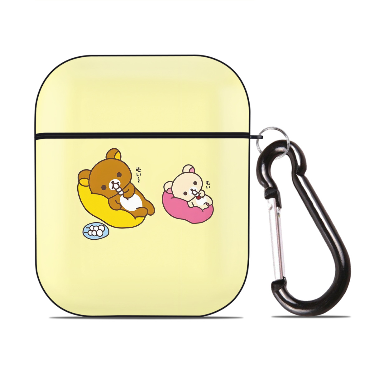 （画像用） リラックマ リラックマ キイロイトリ Rilakkuma Korilakkuma Kiiroitori AirPods 第2世代保護ケース ハードシェル ブラック 耐衝撃・防指紋・カラビナ付き