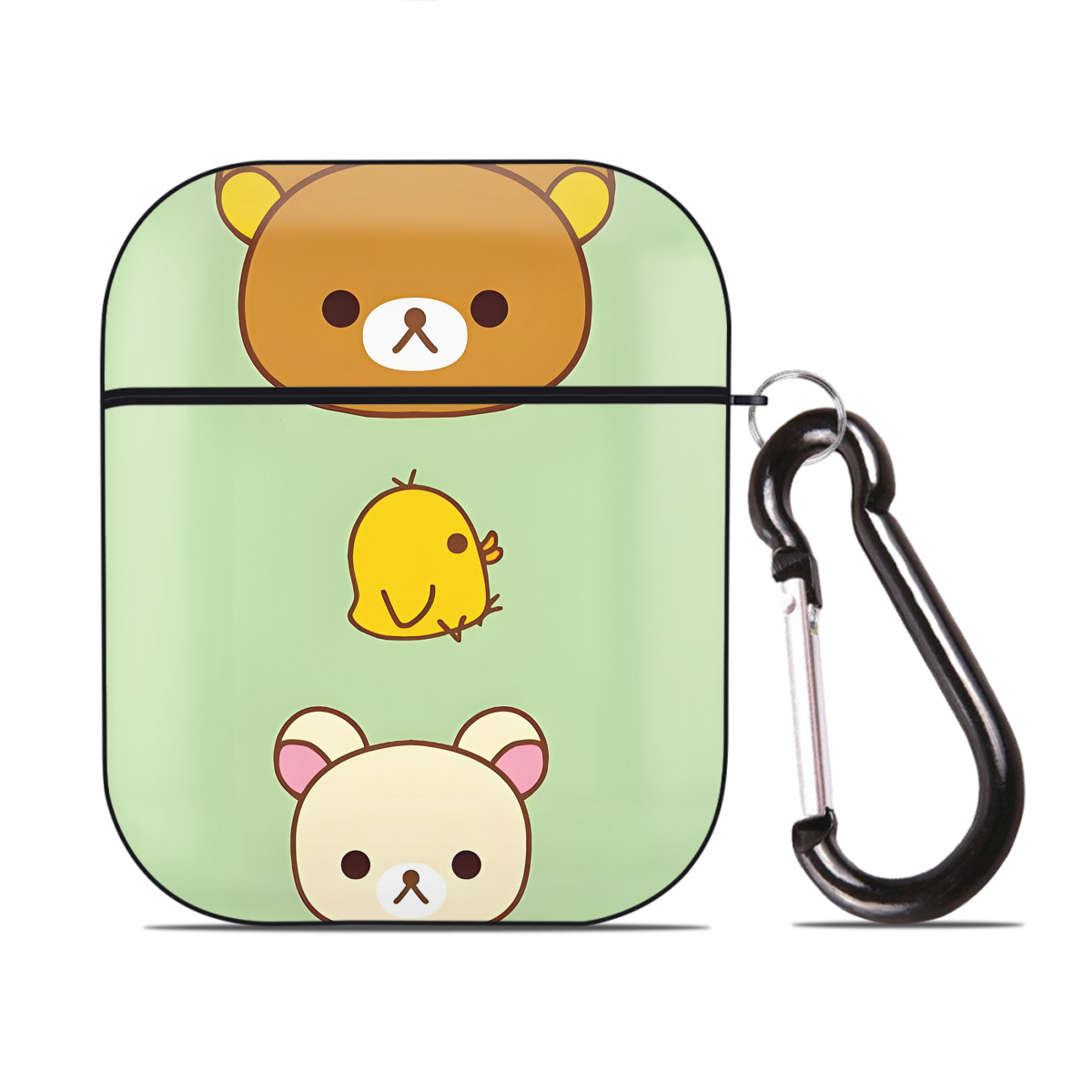 （画像用） リラックマ リラックマ キイロイトリ Rilakkuma Korilakkuma Kiiroitori AirPods 第2世代保護ケース ハードシェル ブラック 耐衝撃・防指紋・カラビナ付き