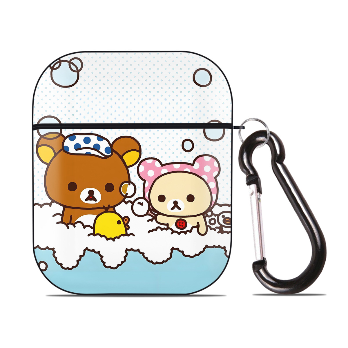 （画像用） リラックマ リラックマ キイロイトリ Rilakkuma Korilakkuma Kiiroitori AirPods 第2世代保護ケース ハードシェル ブラック 耐衝撃・防指紋・カラビナ付き