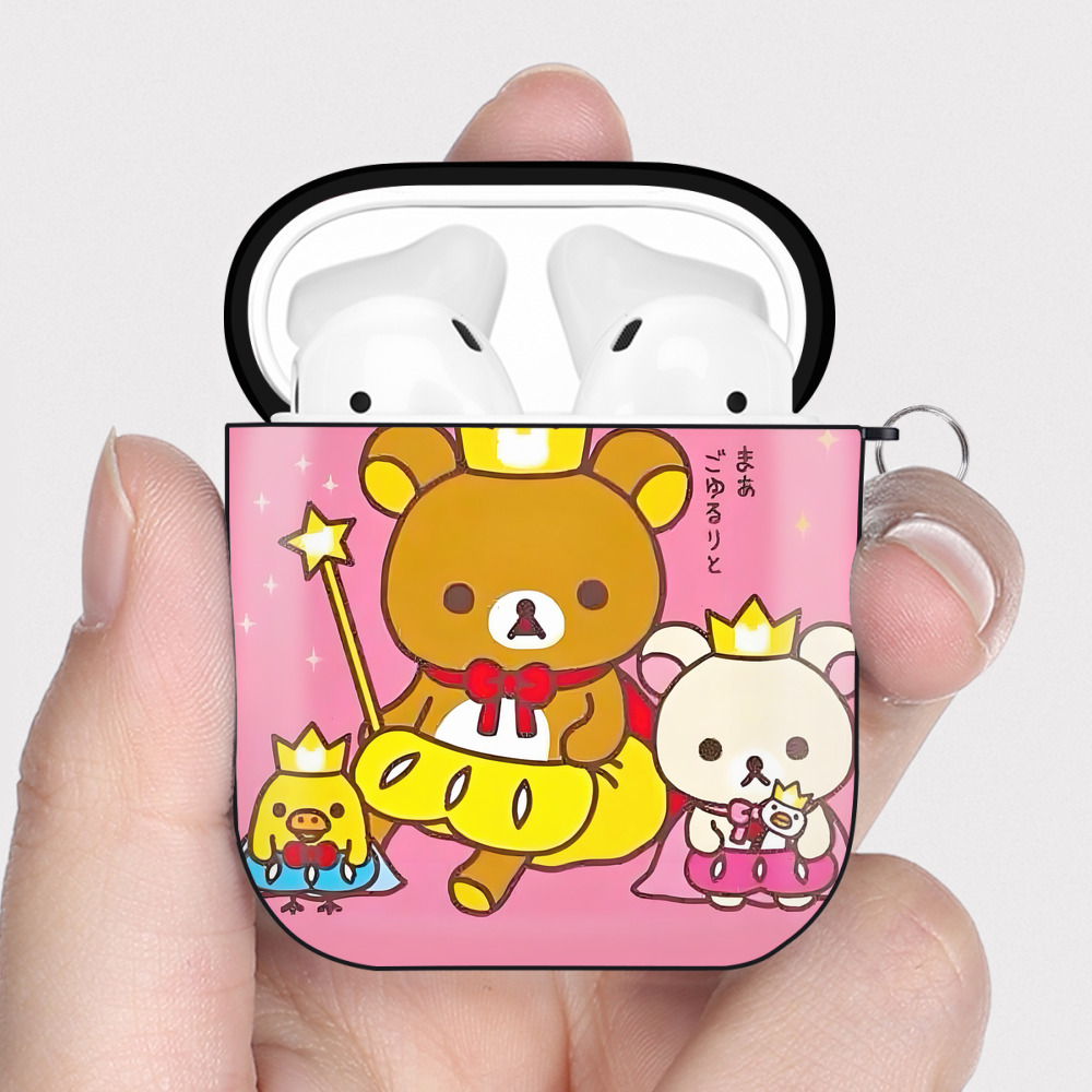 （画像用） リラックマ リラックマ キイロイトリ Rilakkuma Korilakkuma Kiiroitori AirPods 第2世代保護ケース ハードシェル ブラック 耐衝撃・防指紋・カラビナ付き