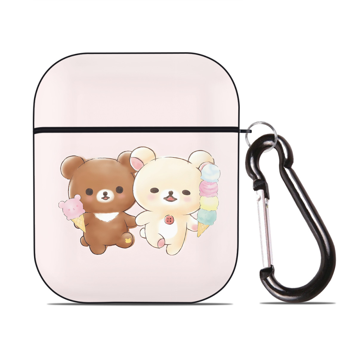 （画像用） リラックマ リラックマ キイロイトリ Rilakkuma Korilakkuma Kiiroitori AirPods 第2世代保護ケース ハードシェル ブラック 耐衝撃・防指紋・カラビナ付き