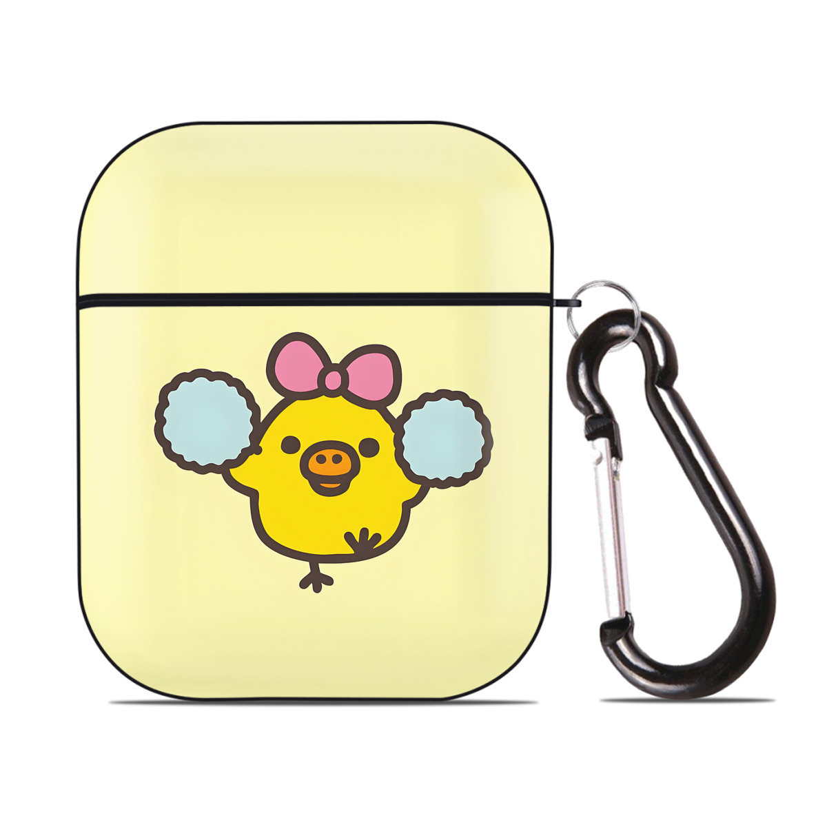 （画像用） リラックマ リラックマ キイロイトリ Rilakkuma Korilakkuma Kiiroitori AirPods 第2世代保護ケース ハードシェル ブラック 耐衝撃・防指紋・カラビナ付き