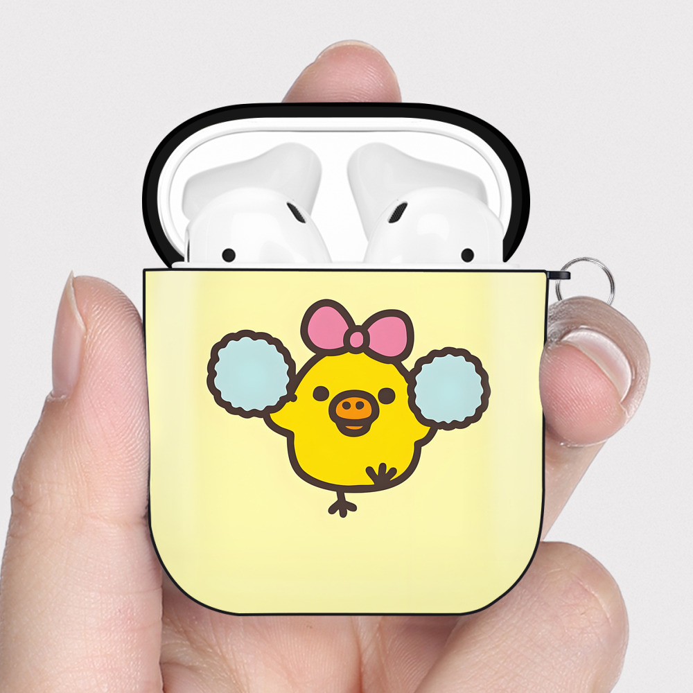 （画像用） リラックマ リラックマ キイロイトリ Rilakkuma Korilakkuma Kiiroitori AirPods 第2世代保護ケース ハードシェル ブラック 耐衝撃・防指紋・カラビナ付き