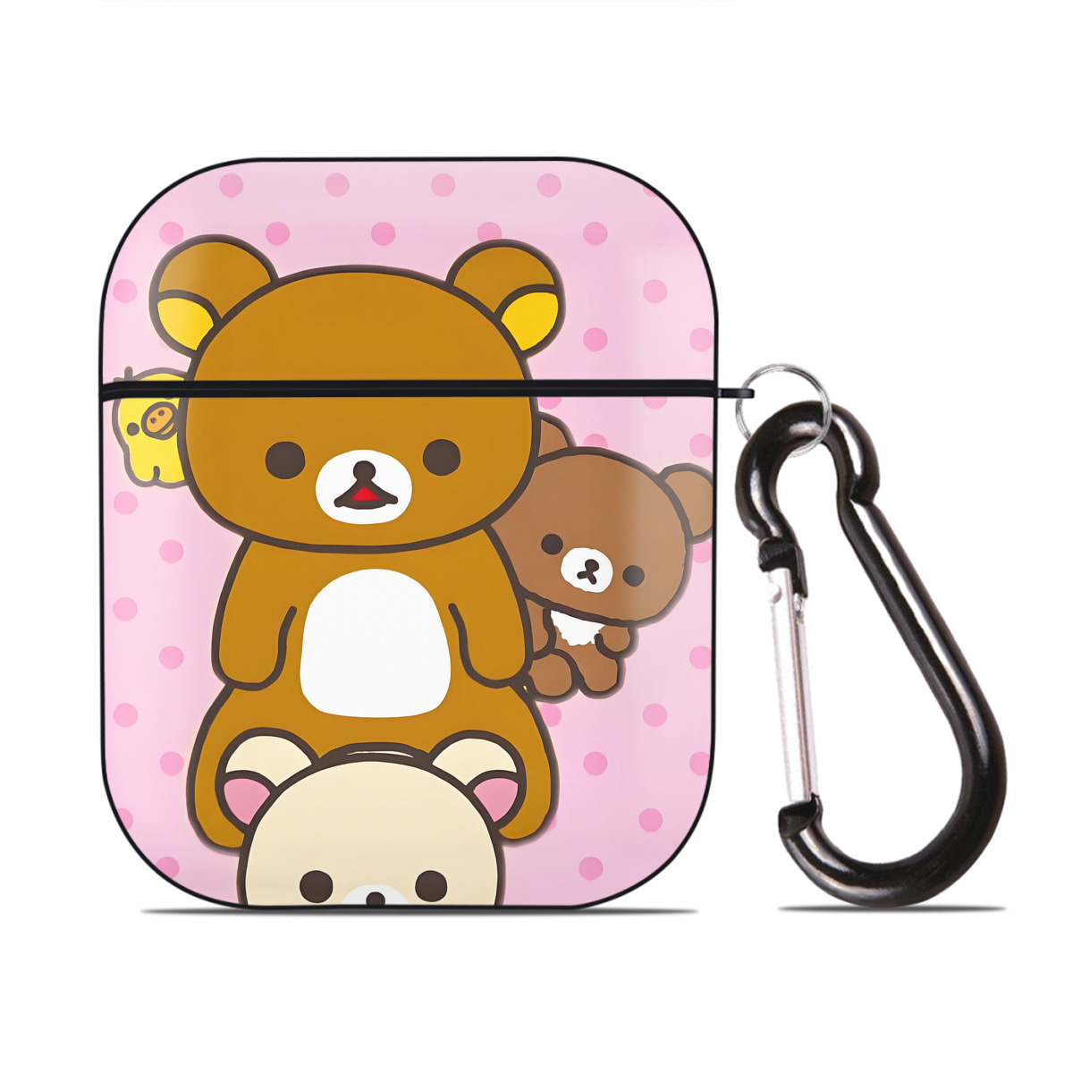 （画像用） リラックマ リラックマ キイロイトリ Rilakkuma Korilakkuma Kiiroitori AirPods 第2世代保護ケース ハードシェル ブラック 耐衝撃・防指紋・カラビナ付き
