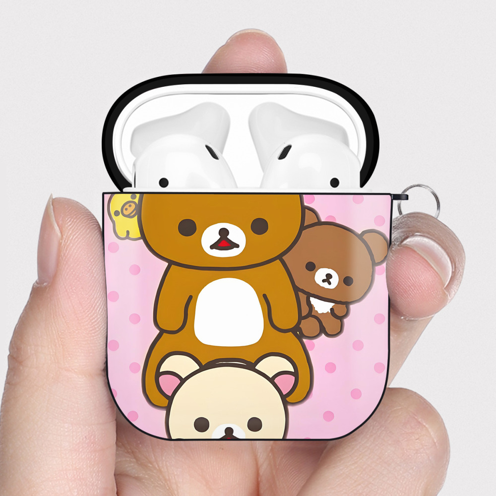（画像用） リラックマ リラックマ キイロイトリ Rilakkuma Korilakkuma Kiiroitori AirPods 第2世代保護ケース ハードシェル ブラック 耐衝撃・防指紋・カラビナ付き