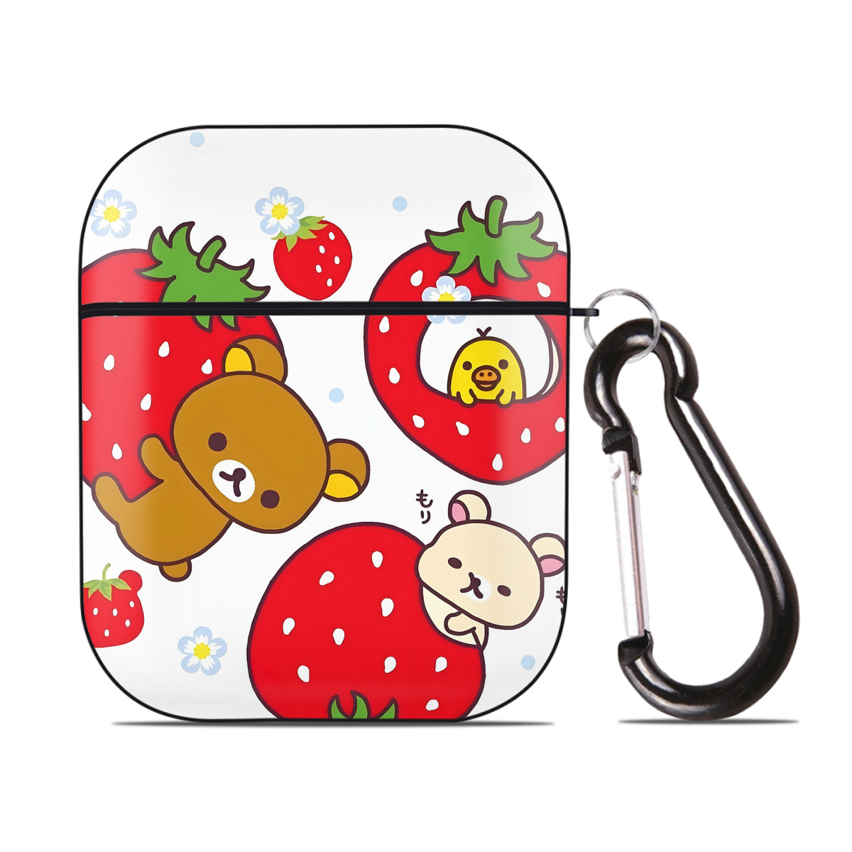 （画像用） リラックマ リラックマ キイロイトリ Rilakkuma Korilakkuma Kiiroitori AirPods 第2世代保護ケース ハードシェル ブラック 耐衝撃・防指紋・カラビナ付き