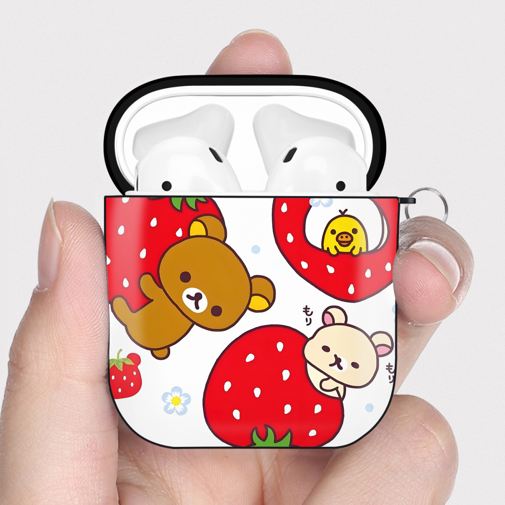 （画像用） リラックマ リラックマ キイロイトリ Rilakkuma Korilakkuma Kiiroitori AirPods 第2世代保護ケース ハードシェル ブラック 耐衝撃・防指紋・カラビナ付き