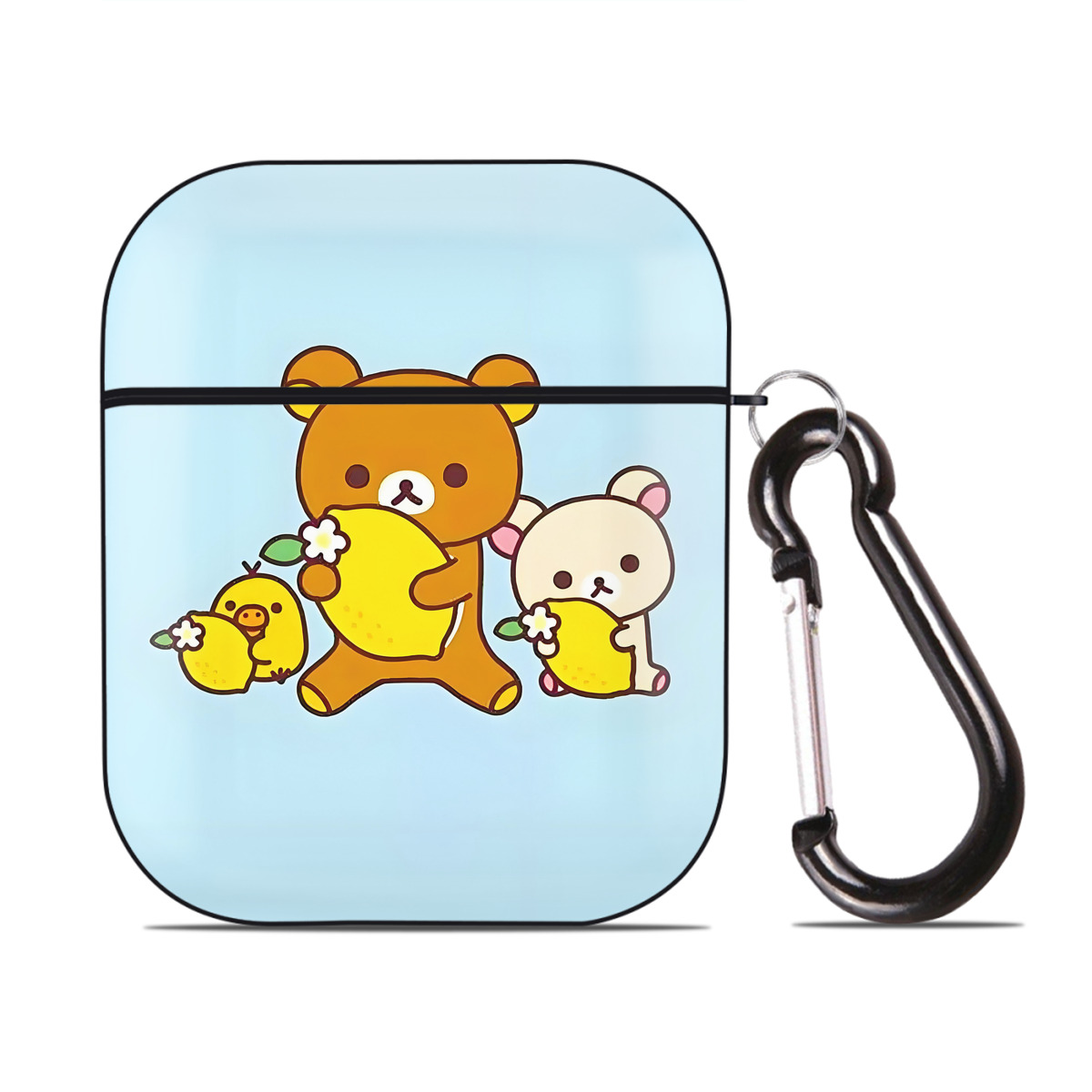 （画像用） リラックマ リラックマ キイロイトリ Rilakkuma Korilakkuma Kiiroitori AirPods 第2世代保護ケース ハードシェル ブラック 耐衝撃・防指紋・カラビナ付き