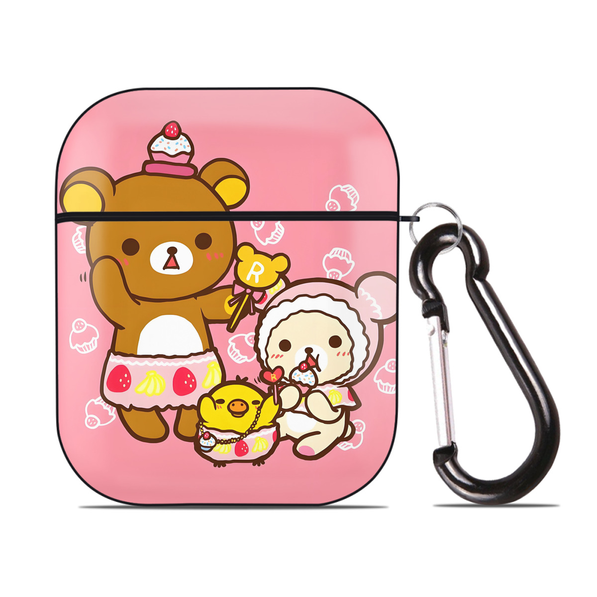 （画像用） リラックマ リラックマ キイロイトリ Rilakkuma Korilakkuma Kiiroitori AirPods 第2世代保護ケース ハードシェル ブラック 耐衝撃・防指紋・カラビナ付き