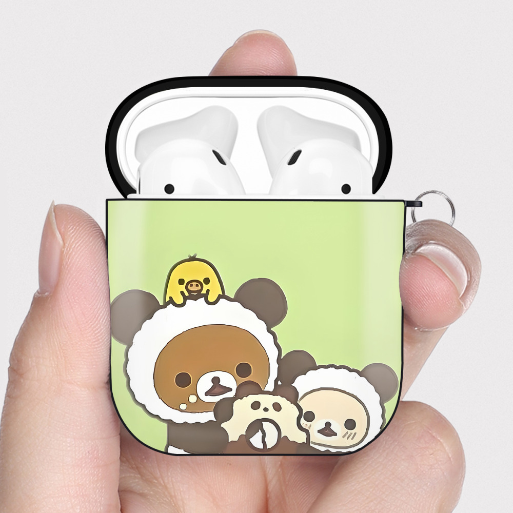 （画像用） リラックマ リラックマ キイロイトリ Rilakkuma Korilakkuma Kiiroitori AirPods 第2世代保護ケース ハードシェル ブラック 耐衝撃・防指紋・カラビナ付き